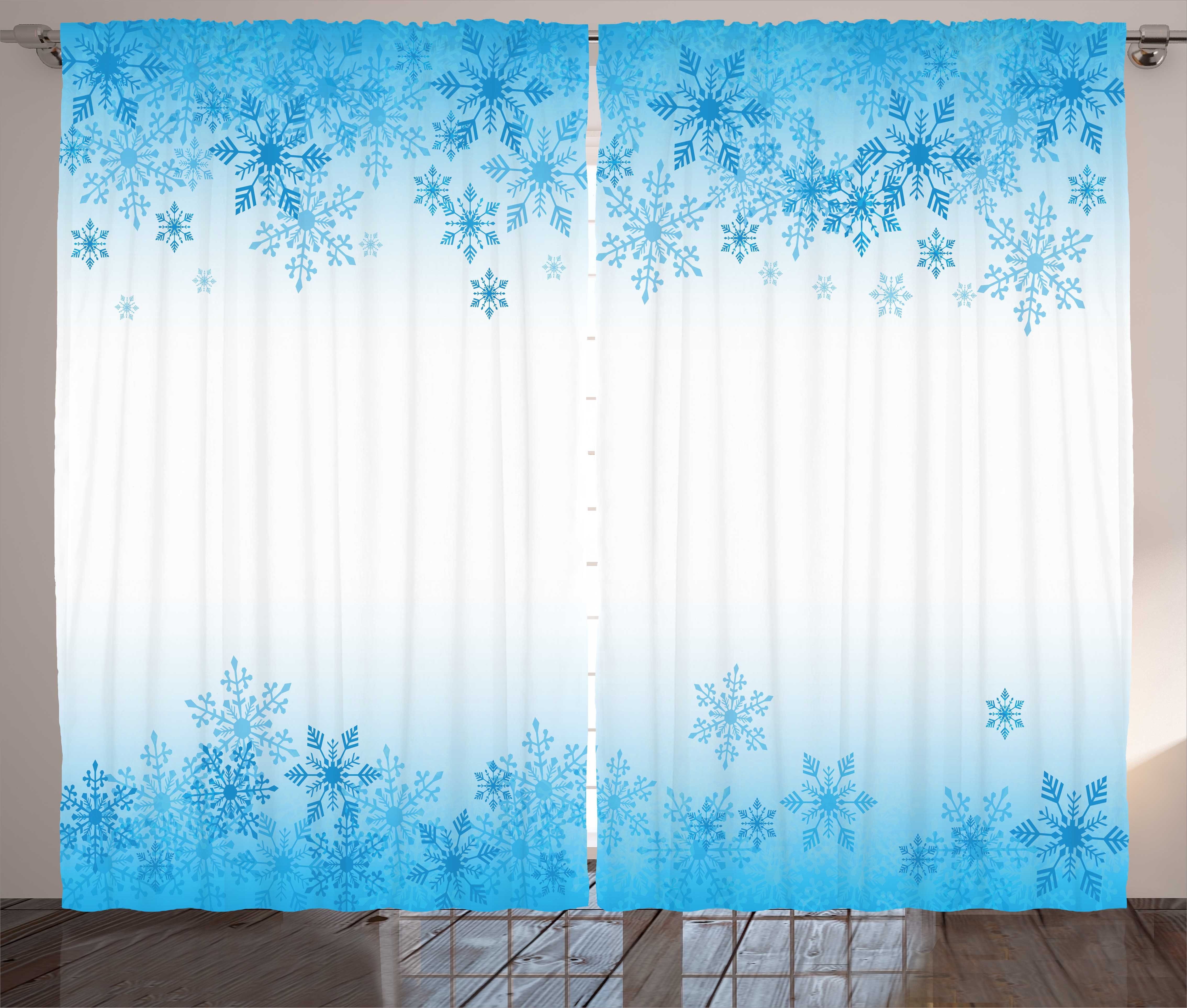 Gardine Schlafzimmer Kräuselband Vorhang mit Schlaufen und Haken, Abakuhaus, Winter Abstrakte Schneeflocken Kälte
