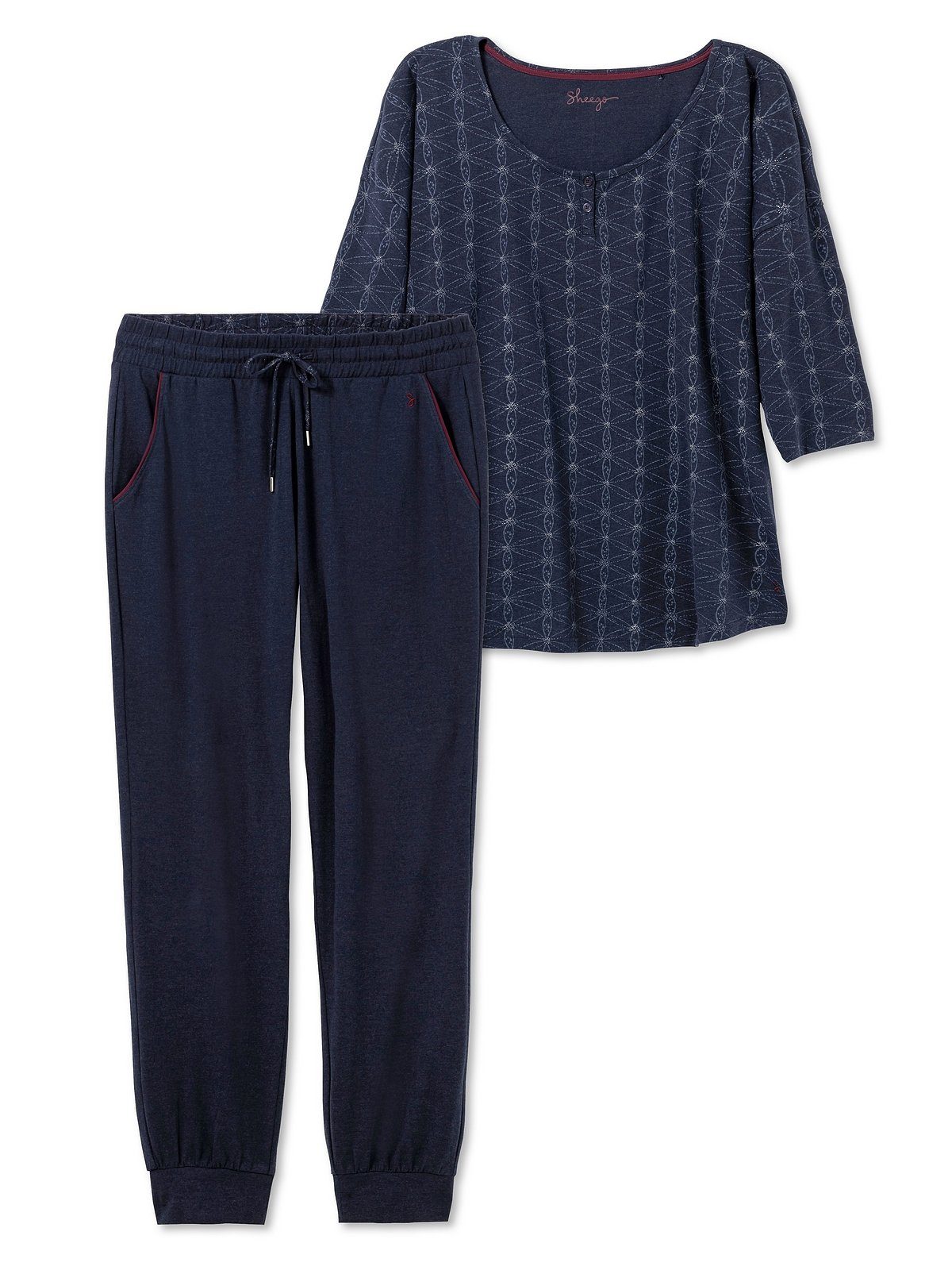 3/4-Arm-Shirt und aus Sheego Hose Set Größen Pyjama Große (Set)
