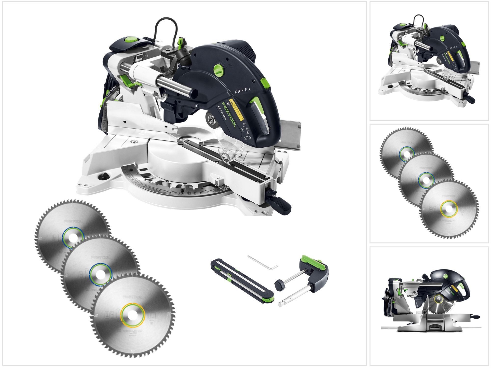 FESTOOL Kapp- und Gehrungssäge KS 120 REB Kapp Zugsäge KAPEX 1600W 260mm (575302) + 3x