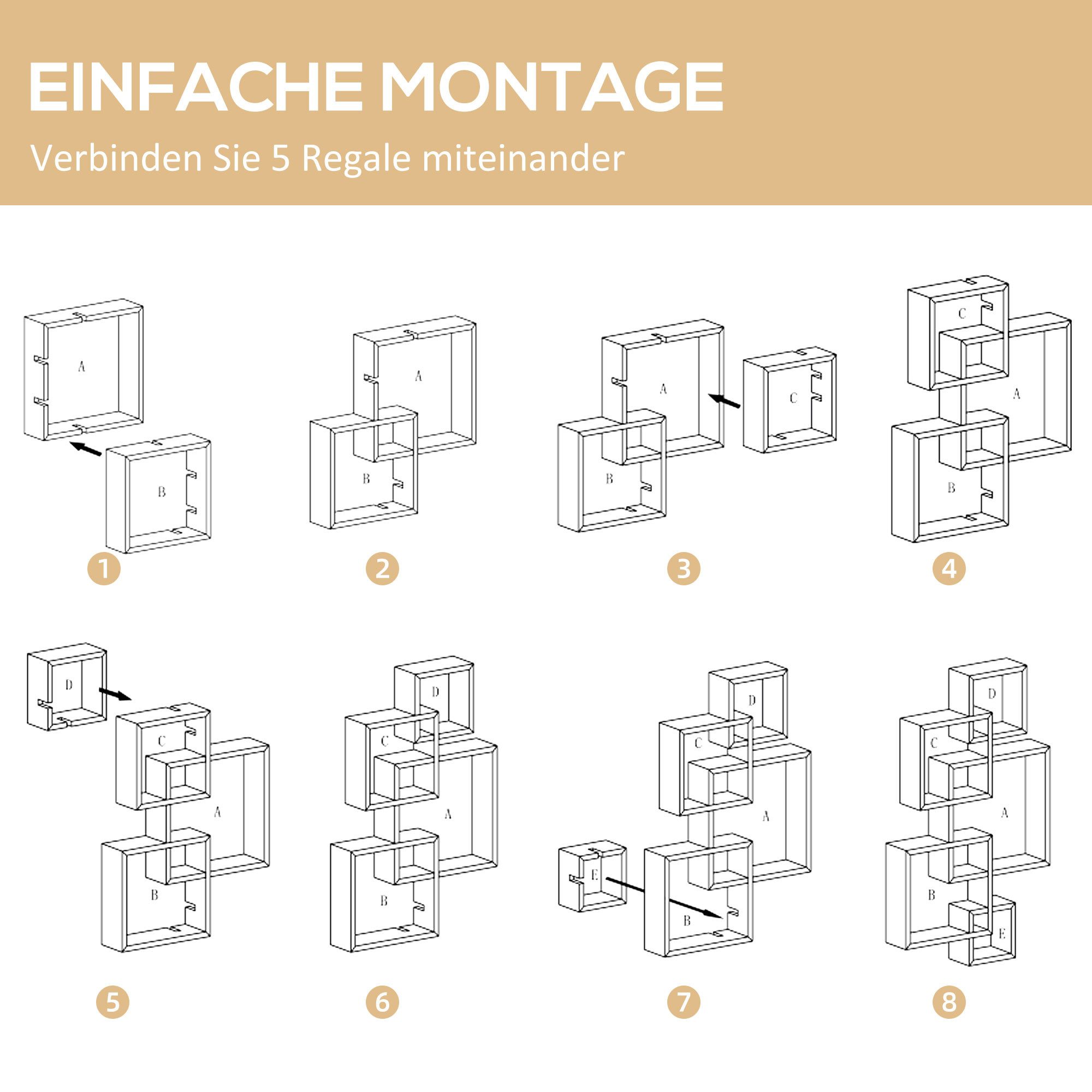 HOMCOM Wandregal Hängeregal zur Wandaufbewahrung mit 9 Fächern Wanddeko, Wandboard 1-tlg., Tannenholz, Weiß, 49.5 x 10.2 x 86 cm – Bild 5 von 5