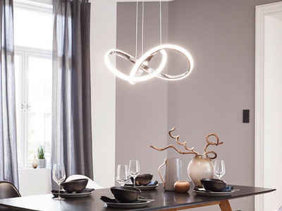 WOFI LED Pendelleuchte, Dimmer, LED fest integriert, Warmweiß, Esstisch dimmbar, Wohnzimmer Designer Lampen-Schirm groß, Silber Ø55cm