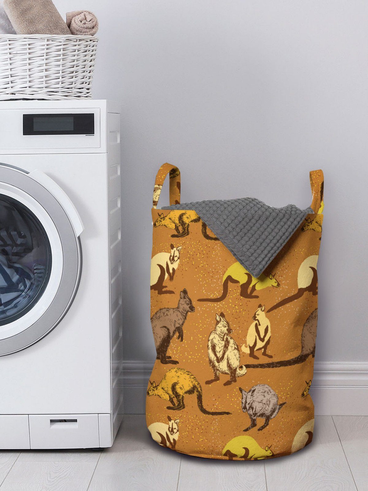 Wäschekorb Wäschesäckchen Känguru Safari Waschsalons, mit Kordelzugverschluss Inspired Griffen Abakuhaus für Hintergrund