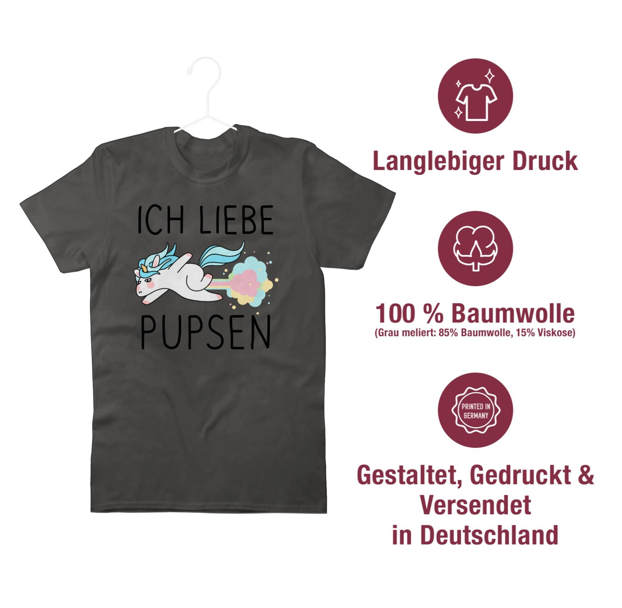 liebe Einhorn Pups Geschenk Furtz Einhorn Dunkelgrau Fürze - 3 Shirtracer Lustig T-Shirt Ich Geschenk pupsen