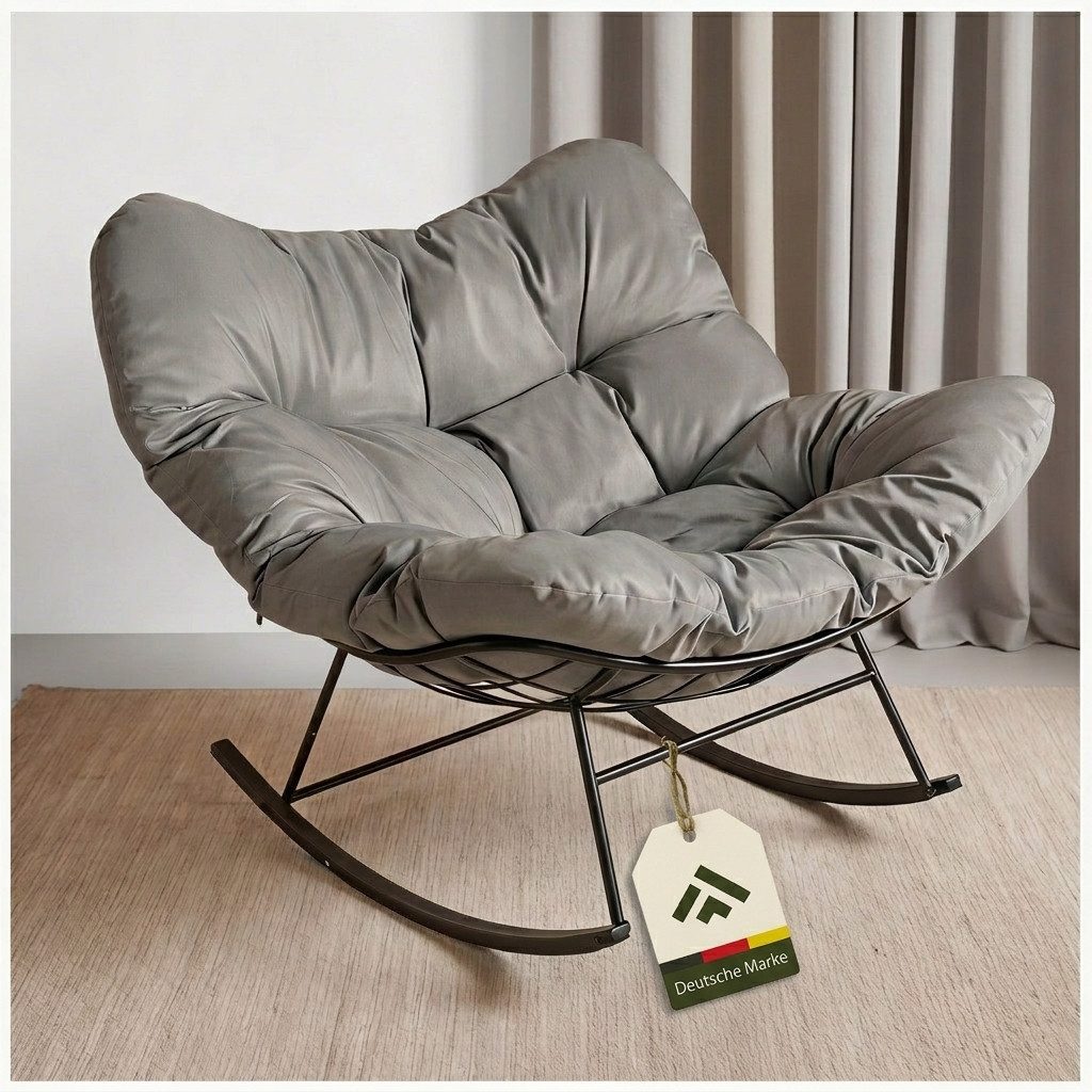 NovaTerra Gartenlounge-Set Stahl-Schaukelstuhl mit Kissen Größe: 110 × 92 × 63 cm, Rostbeständig dank Pulverbeschichtung, wasserabweisendes Kissen