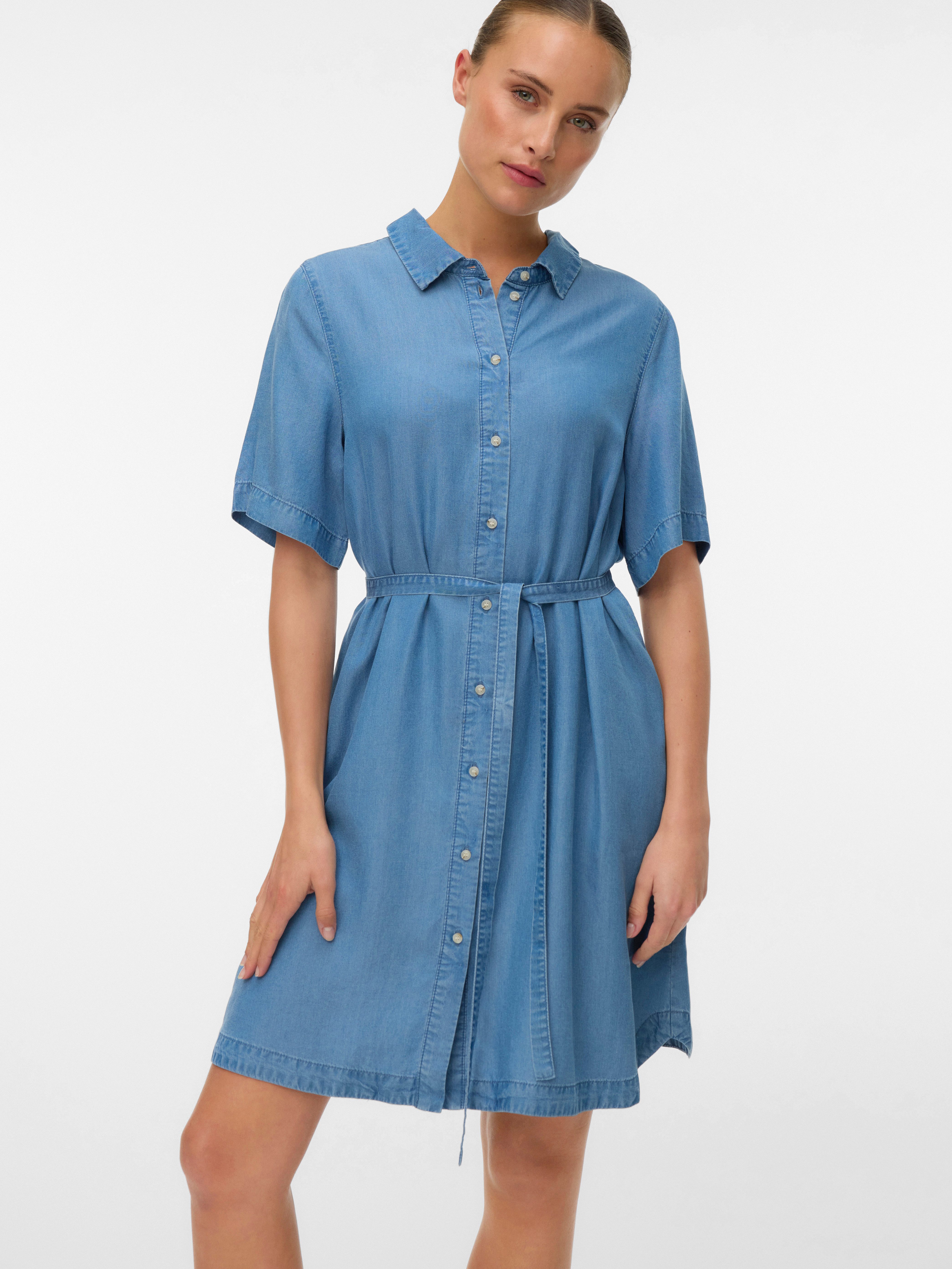 Vero Moda Hemdblusenkleid VMBREE SS SHORT TENCEL SHIRT DRESS Viskose, regular fit, Denim Look