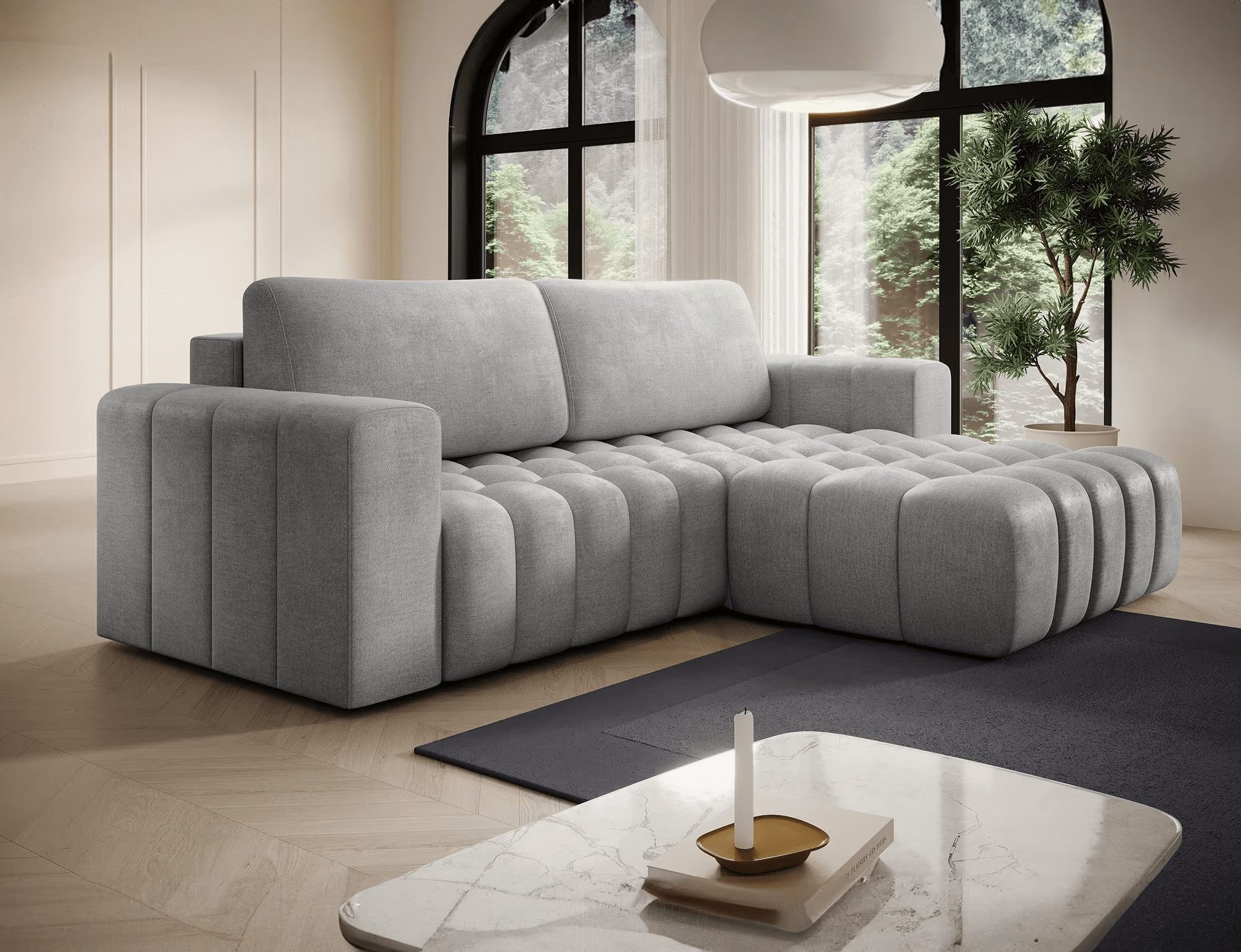 Myhomelando Ecksofa Bonett, mit Schlaffunktion und Bettkasten, Velour-Stoff