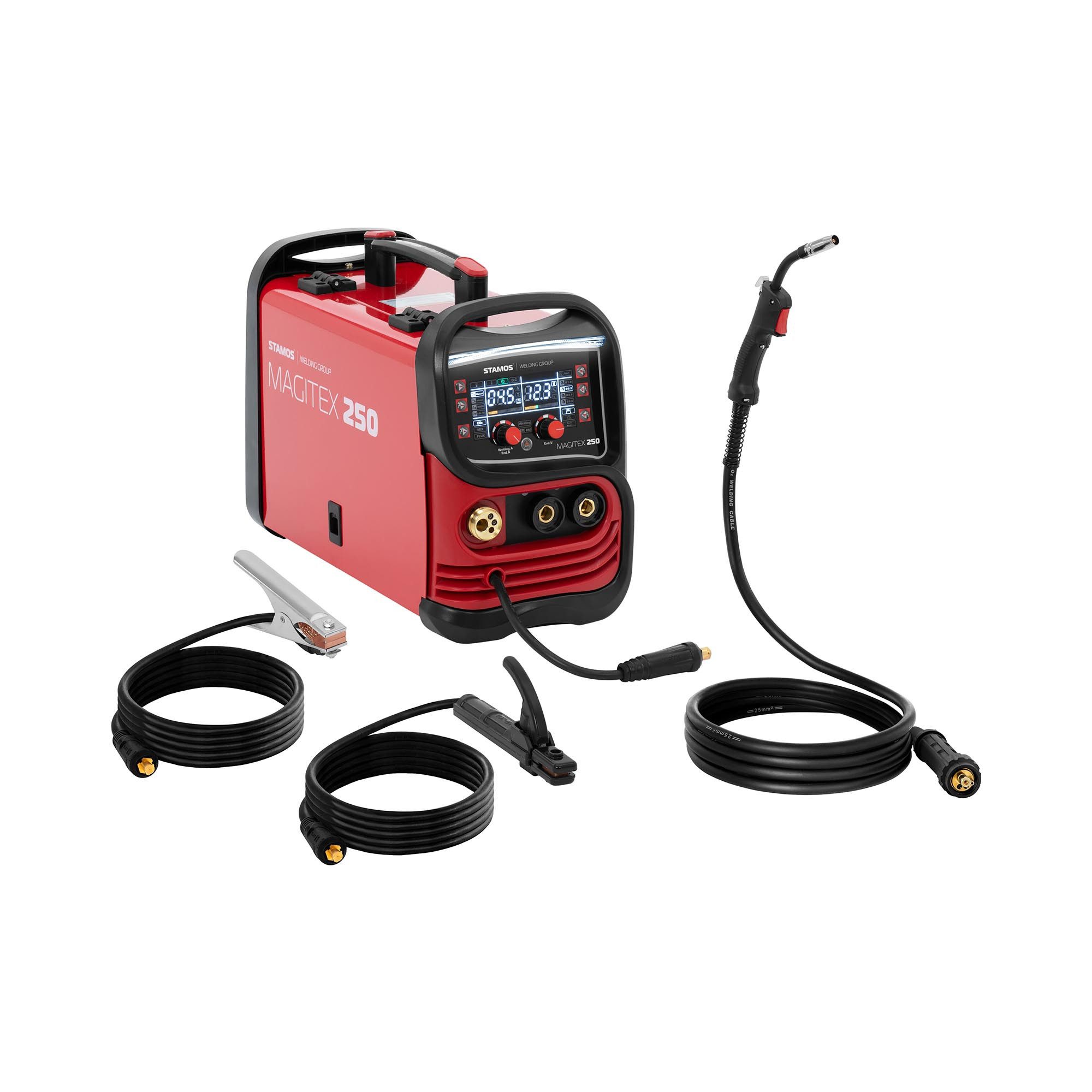 Stamos Welding Group Elektroschweißgerät MIG MAG Schweißgerät 180 A digitales Bedienfeld Schutzgas WIG Liftarc