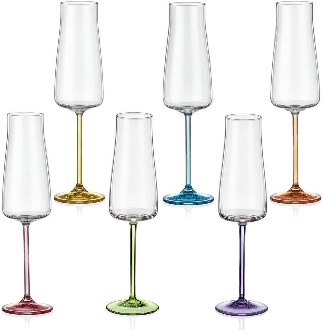 Crystalex Sektglas Rainbow Fresh Sektgläser 210 ml (6er-Set), 6-tlg., Kristallglas, Kristallglas, mehrfarbig