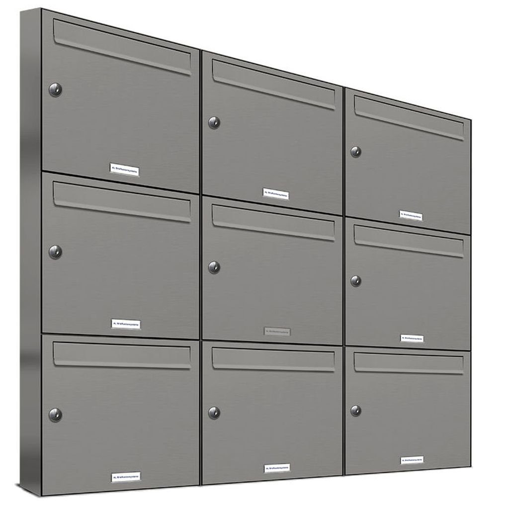 AL Briefkastensysteme Wandbriefkasten 9er Premium 3x3 RAL 9007 Aluminiumgrau S Außen für Briefkasten Wand