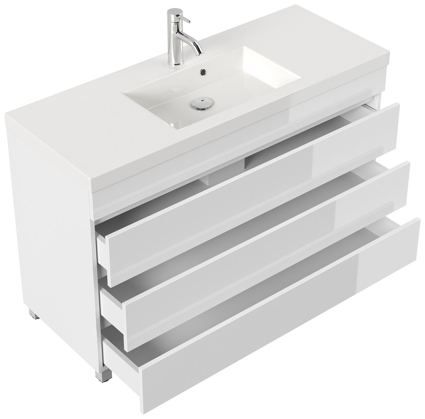 Thumbnail - Magnolia Home Waschtisch Stand Badmöbel GENEVA 120 SoftClose weiss hochglanz mit 3 grifflosen S