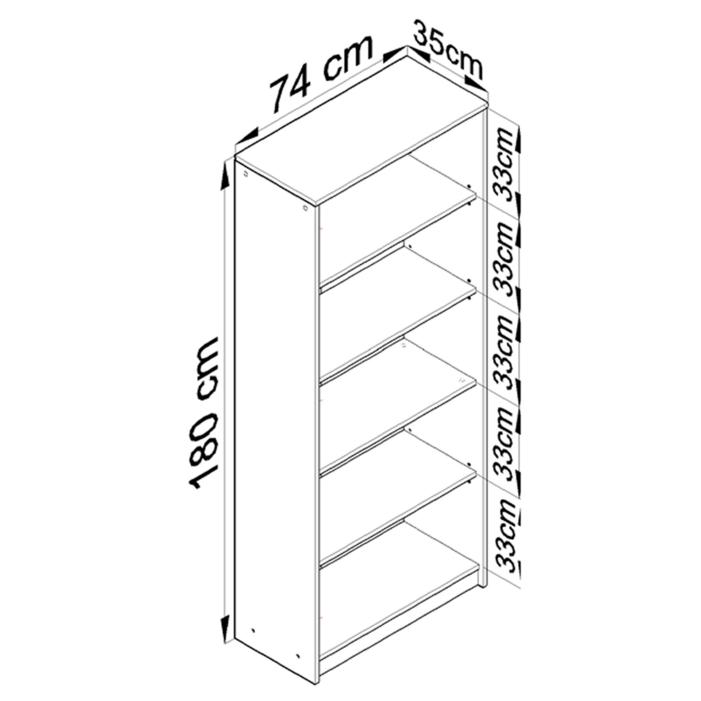 Home Collective Bücherregal mit 5 Ebenen Regal in matter Ausführung 74 cm breit, Standregal, in mattem Finish Aktenschrank, ideal für Schlafzimmer, Wohnzimmer,  – Bild 3 von 3