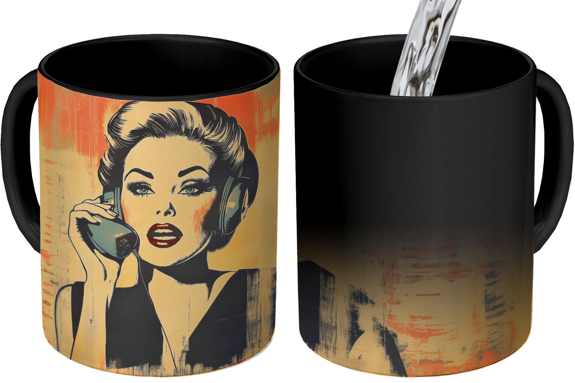 Tasse Retro - Frau - Kopfhörer - Orange