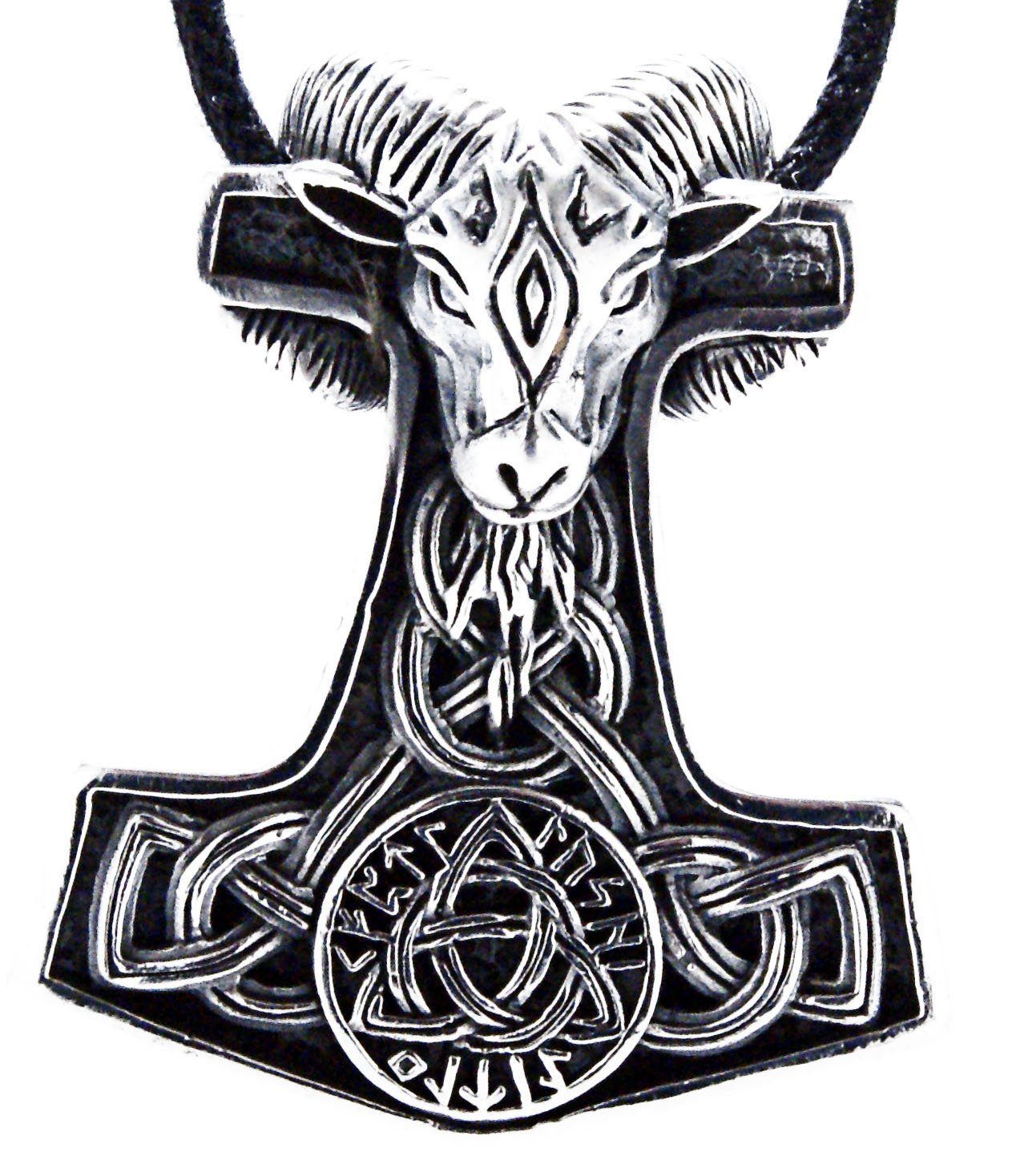 Kiss Thorhammer Knoten Sterling of Leather Runen Silber Kettenanhänger 925 Thorshammer Ziegenkopf