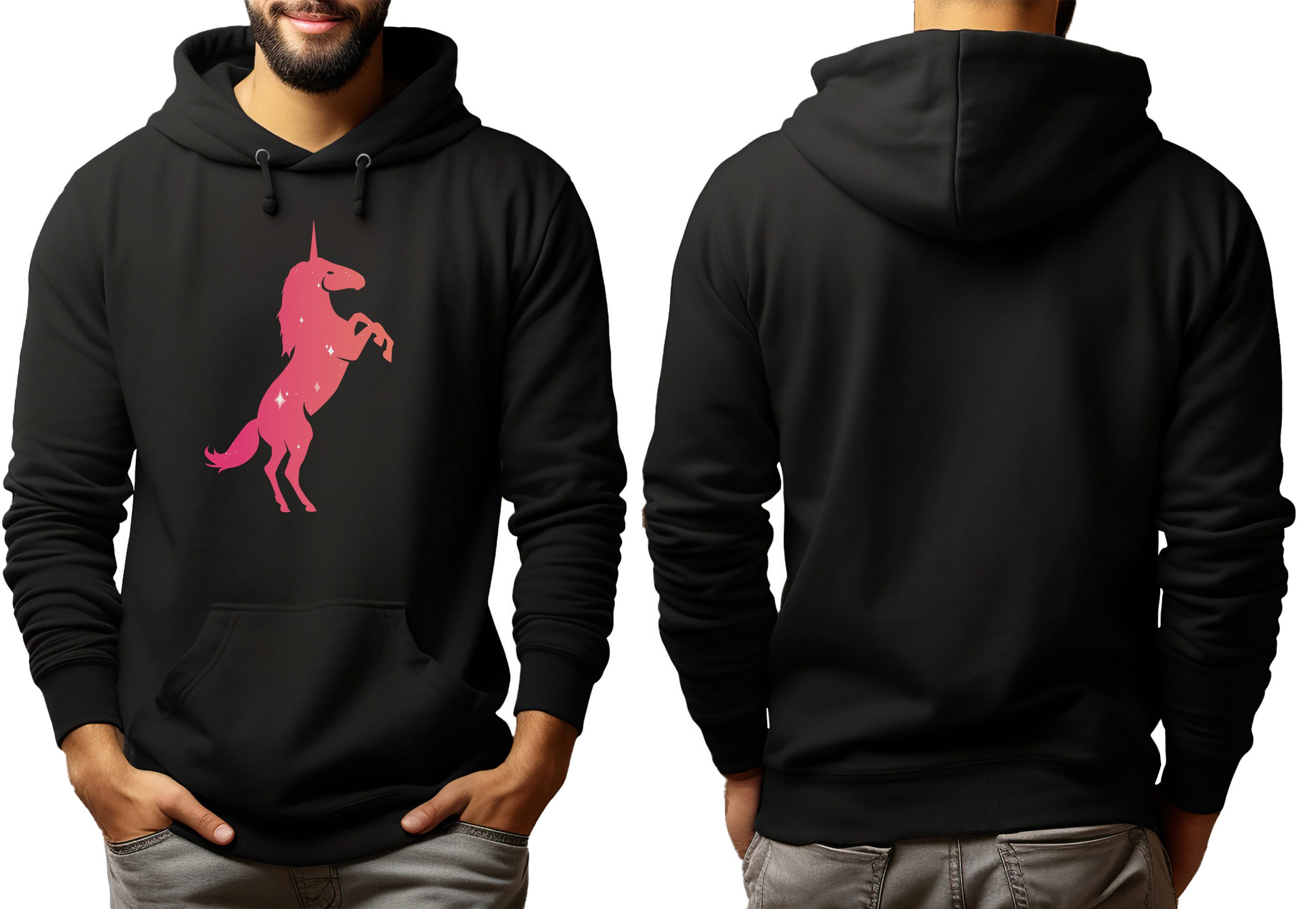 MyDesign24 Hoodie Einhorn Kapuzen Pulli - Pinkes Einhorn Herren und Damen Kapuzensweater mit Einhorn Print i189