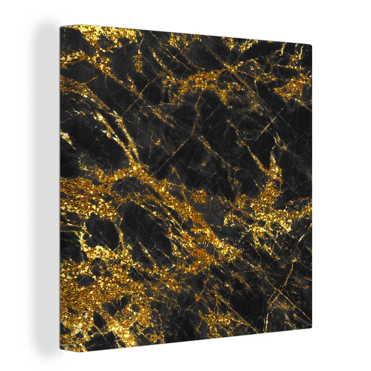 OneMillionCanvasses® Leinwandbild Marmor - Gold - Schwarz - Chic, (1 St), Leinwand Bilder für Wohnzimmer Schlafzimmer