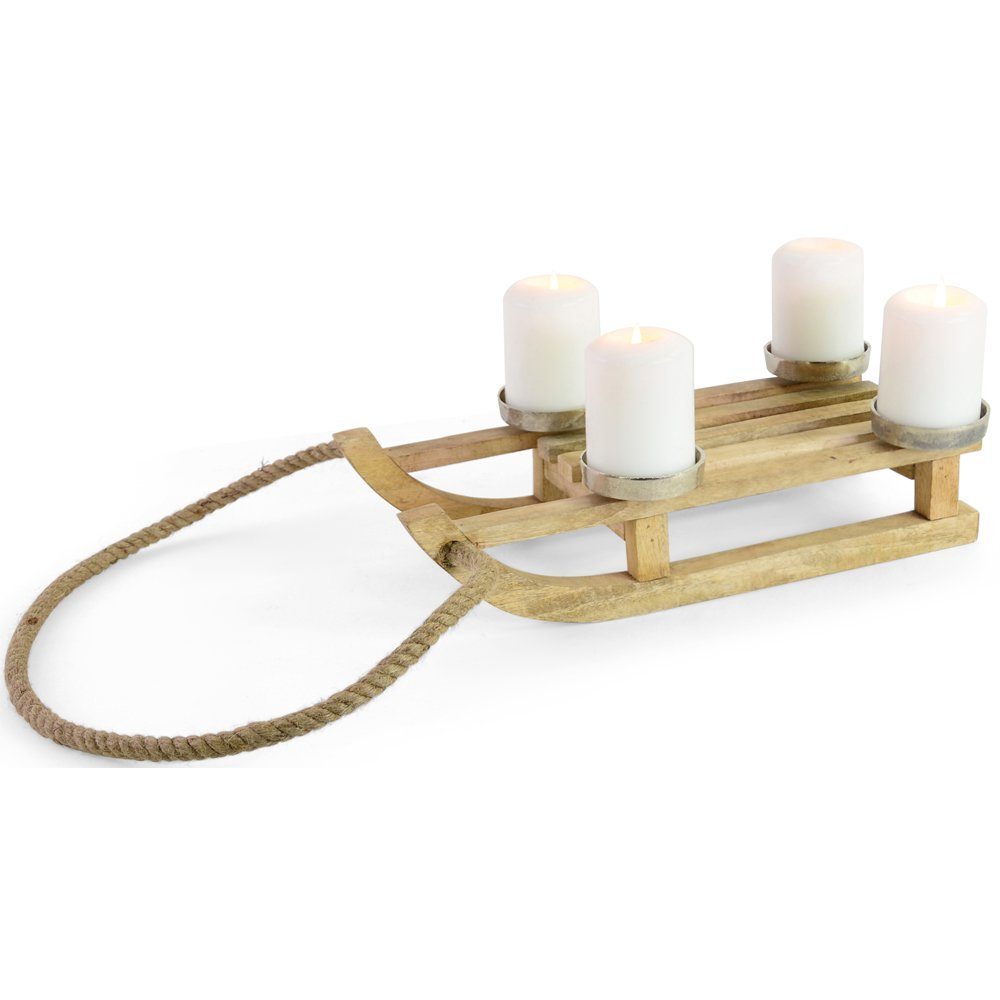 RIFFELMACHER & WEINBERGER Adventsleuchter Holz Deko-Schlitten mit 4 Adventskerzenhaltern 41