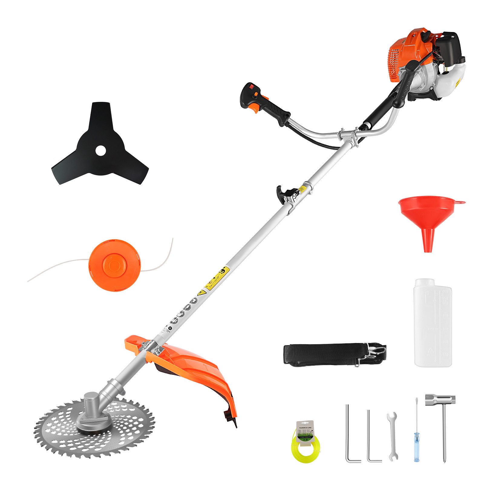 CONENTOOL Benzin-Motorsense 3 in 1 Rasentrimmer Freischneider, 25,5 cm Arbeitsbreite Messer, 35 cm Arbeitsbreite Faden, Doppel-Faden, 3-T-Messer