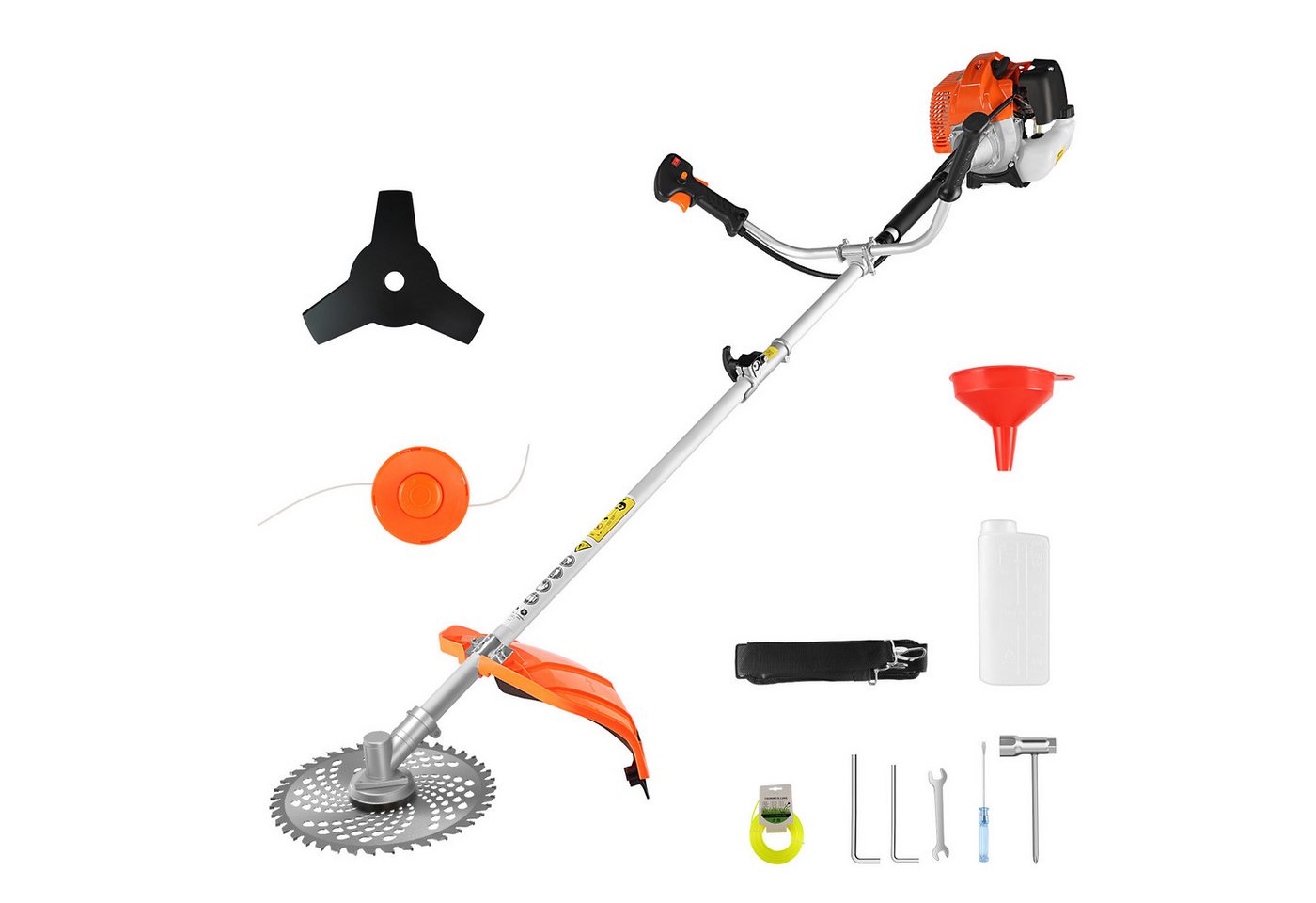 CONENTOOL Benzin-Motorsense Multifunktions Rasentrimmer mit austauschbaren Aufsätzen, 25.5 cm Arbeitsbreite Messer, 35 cm Arbeitsbreite Faden, 3-in-1 Rasentrimmer Freischneider, 3 Wechselmesser