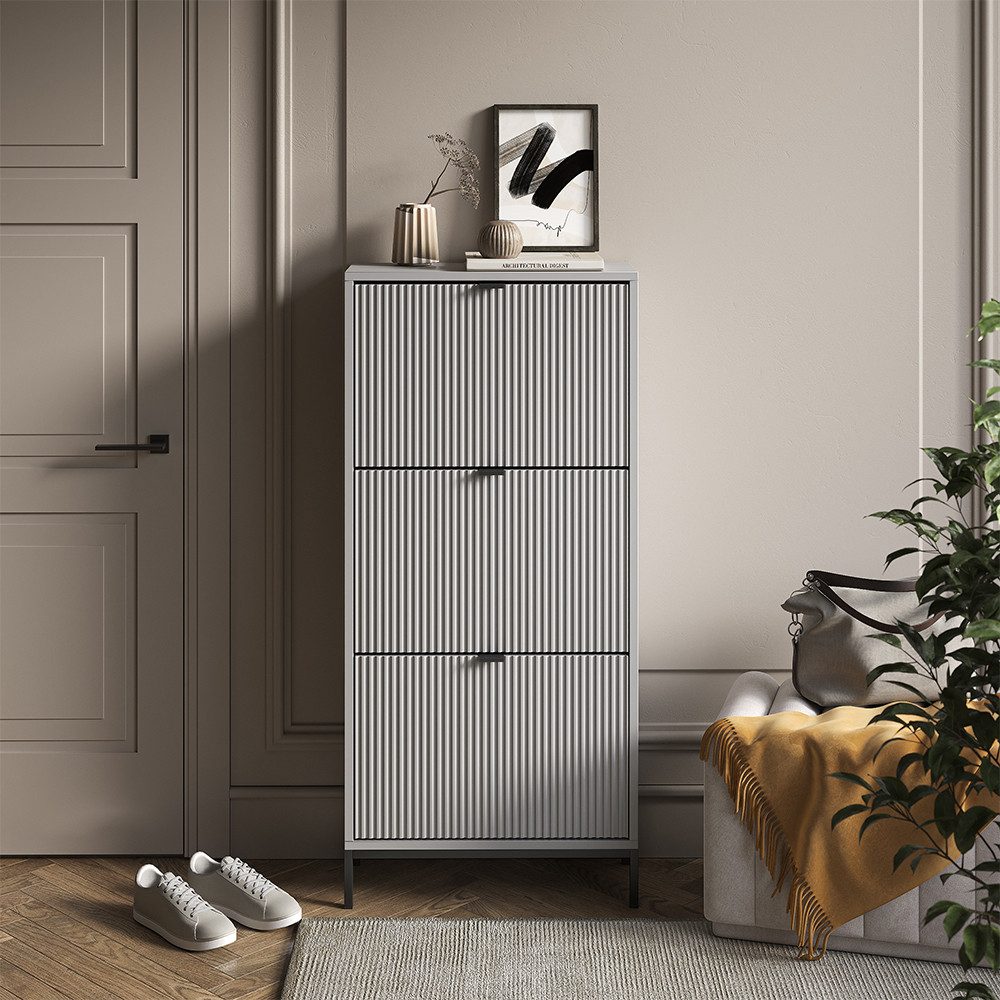 Vicco Schuhkipper Eliza, Grau, 60 x 130 cm mit 3 Klappschubladen (1 St)