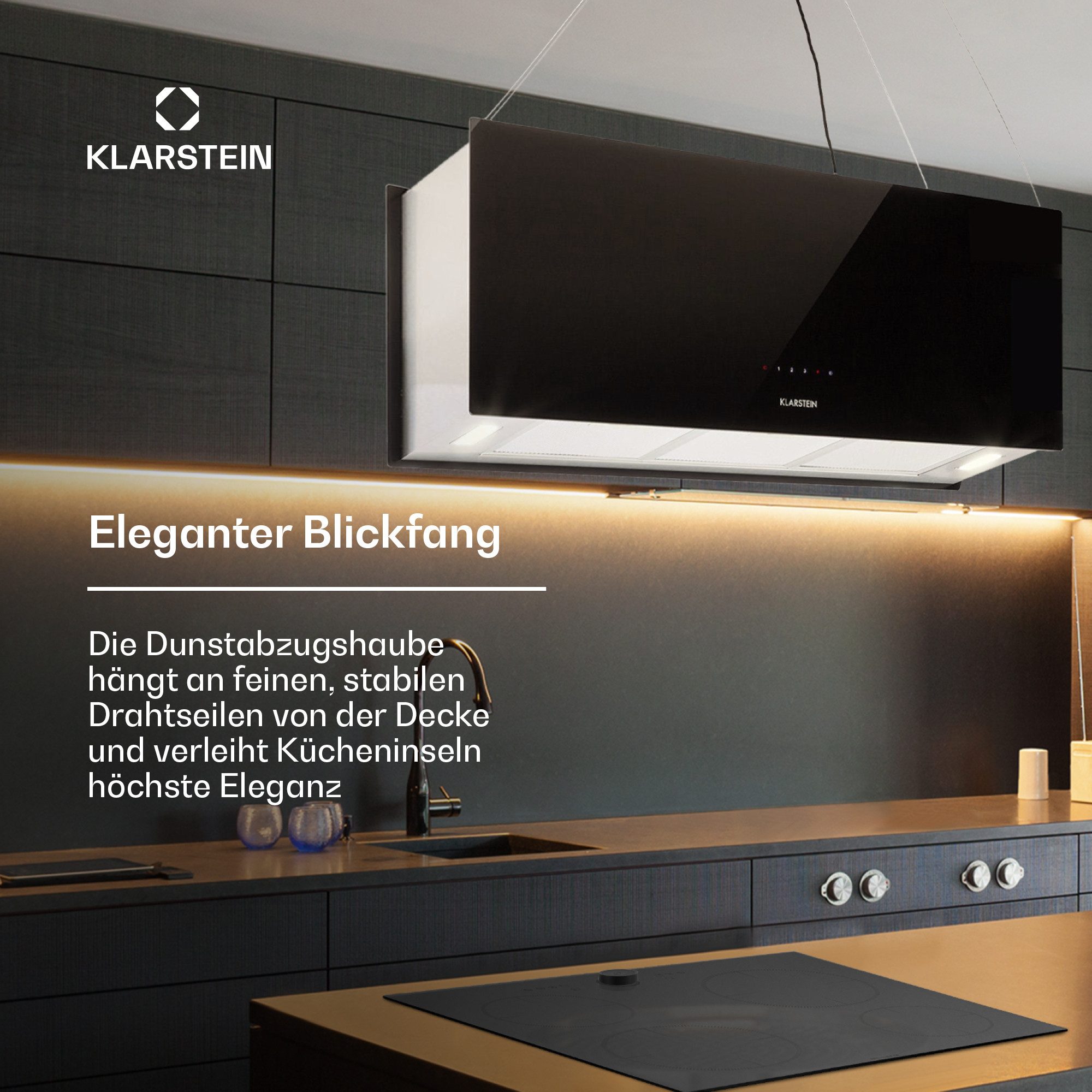 Klarstein Deckenhaube Kronleuchter XL Kronleuchter XL, Abzugshaube Insel Abluft Umluft Haube Dunstabzug Dunstabzugshaube