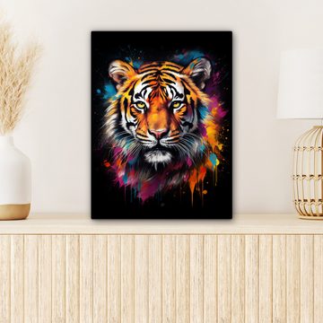 OneMillionCanvasses® Leinwandbild Tiger - Graffiti - Tiere - Schwarz, Orange, Bunt (1 St), Leinwand Bilder für Wohnzimmer Schlafzimmer 30x40 cm