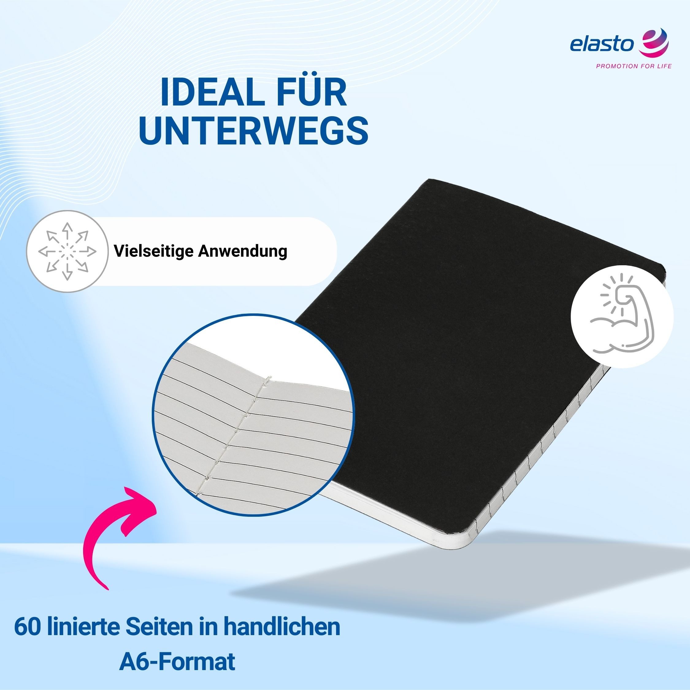 elasto Notizbuch Notizbuch A5 liniert Tagebuch aus Kraftpapier