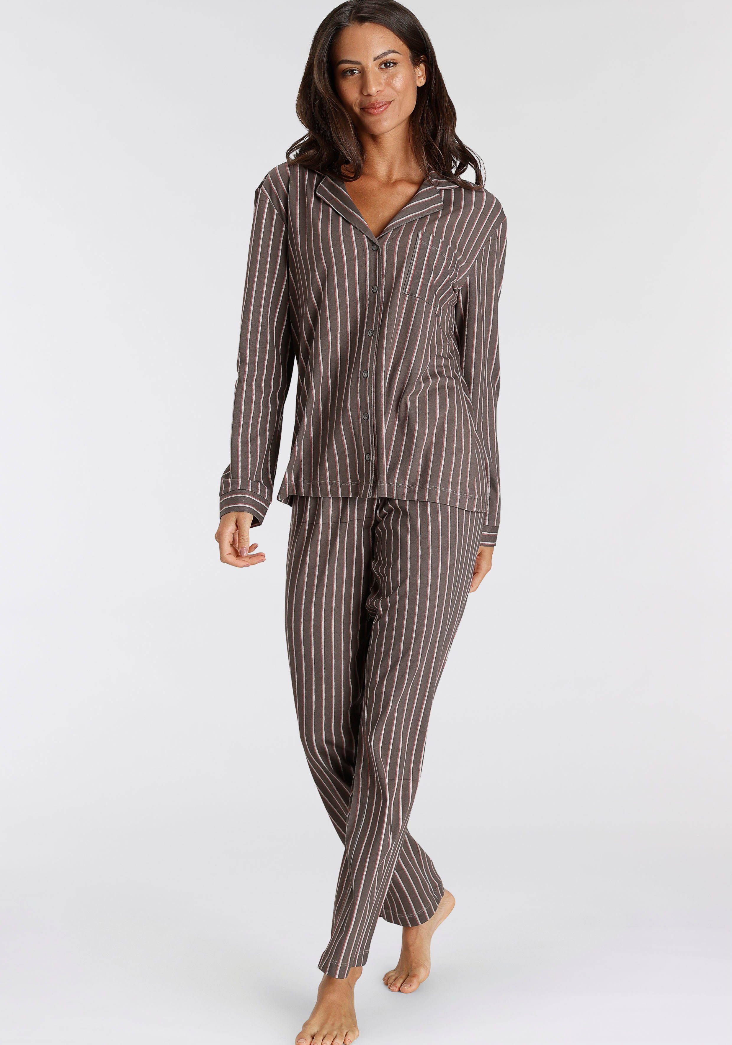 s.Oliver Pyjama (2 tlg) mit schönem Muster anthrazit-gestreift | Pyjama-Sets