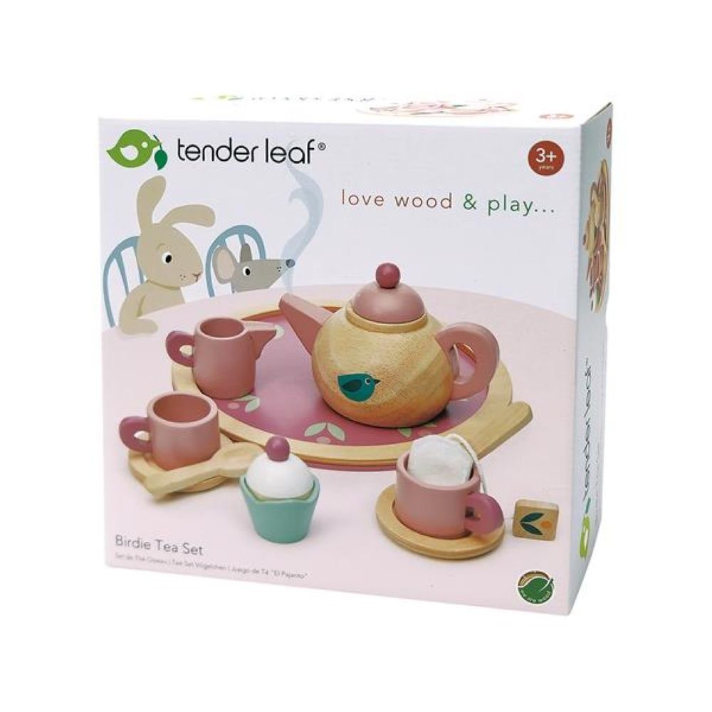 Tender Leaf Toys Spielküche Tender leaf Toys Teeservice Vogel - ideal für  Kinder zum Rollenspiel Gummibaumholz