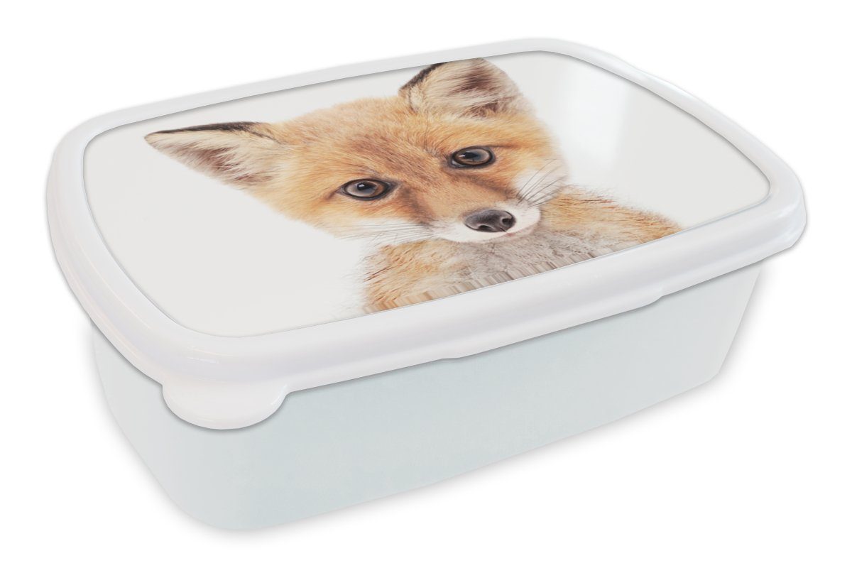 MuchoWow Lunchbox Fuchs - Tiere - Orange - Natur, Kunststoff, (2-tlg), Brotbox für Kinder und Erwachsene, Brotdose, für Jungs und Mädchen weiß
