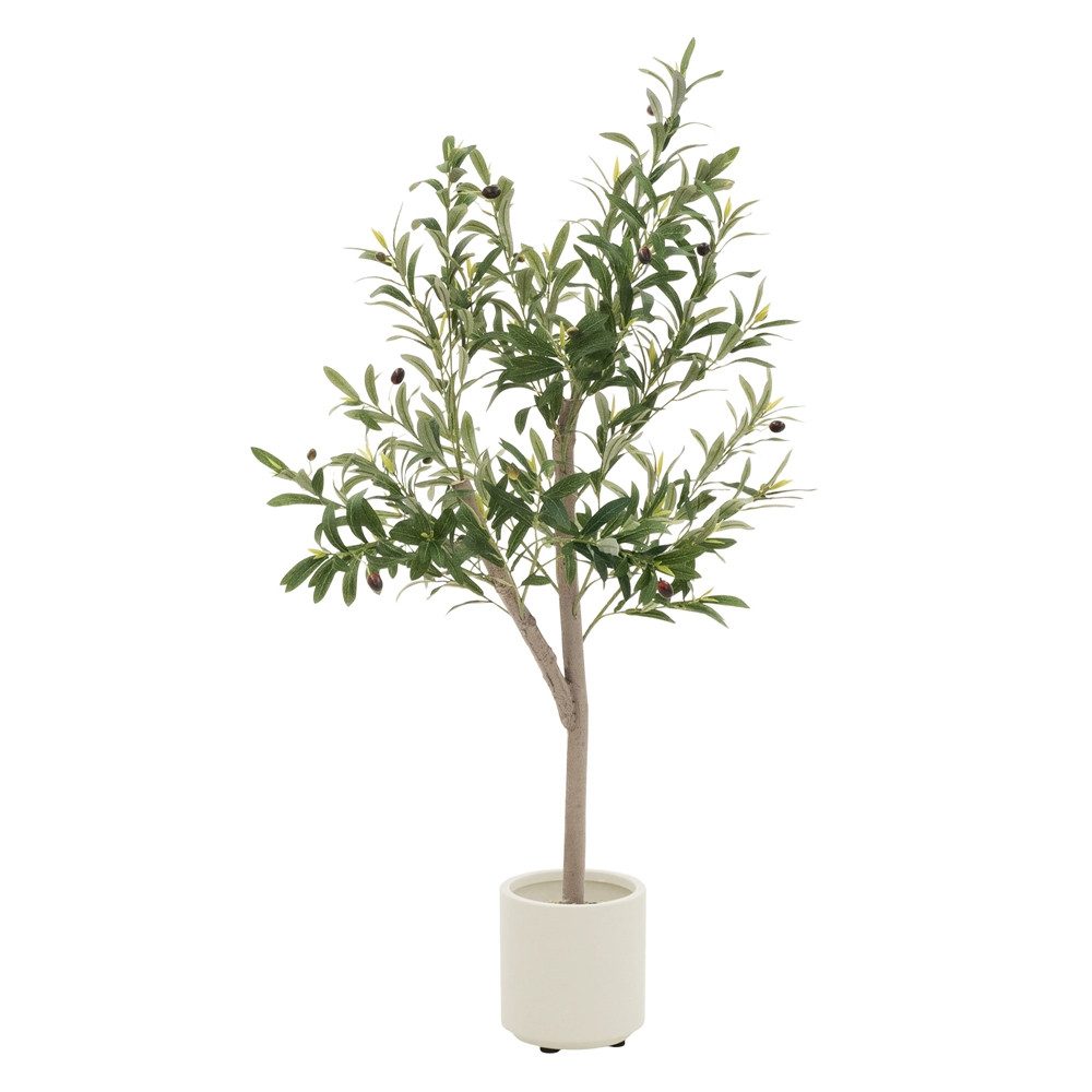 Kunstpflanze Künstliche Pflanze für Wohnräume & Garten dekorative Zimmerpflanze, ML-DESIGN, Höhe 120 cm, Kunstbaum Olive für Innen & Außen mit Echtem Moos & Echtholzstamm