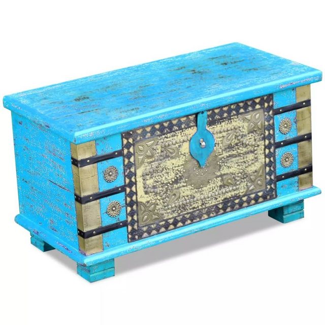 vidaXL Truhe Truhe Aufbewahrungsbox Holzkiste mit Deckel Blau Mangoholz 80x40x45 cm