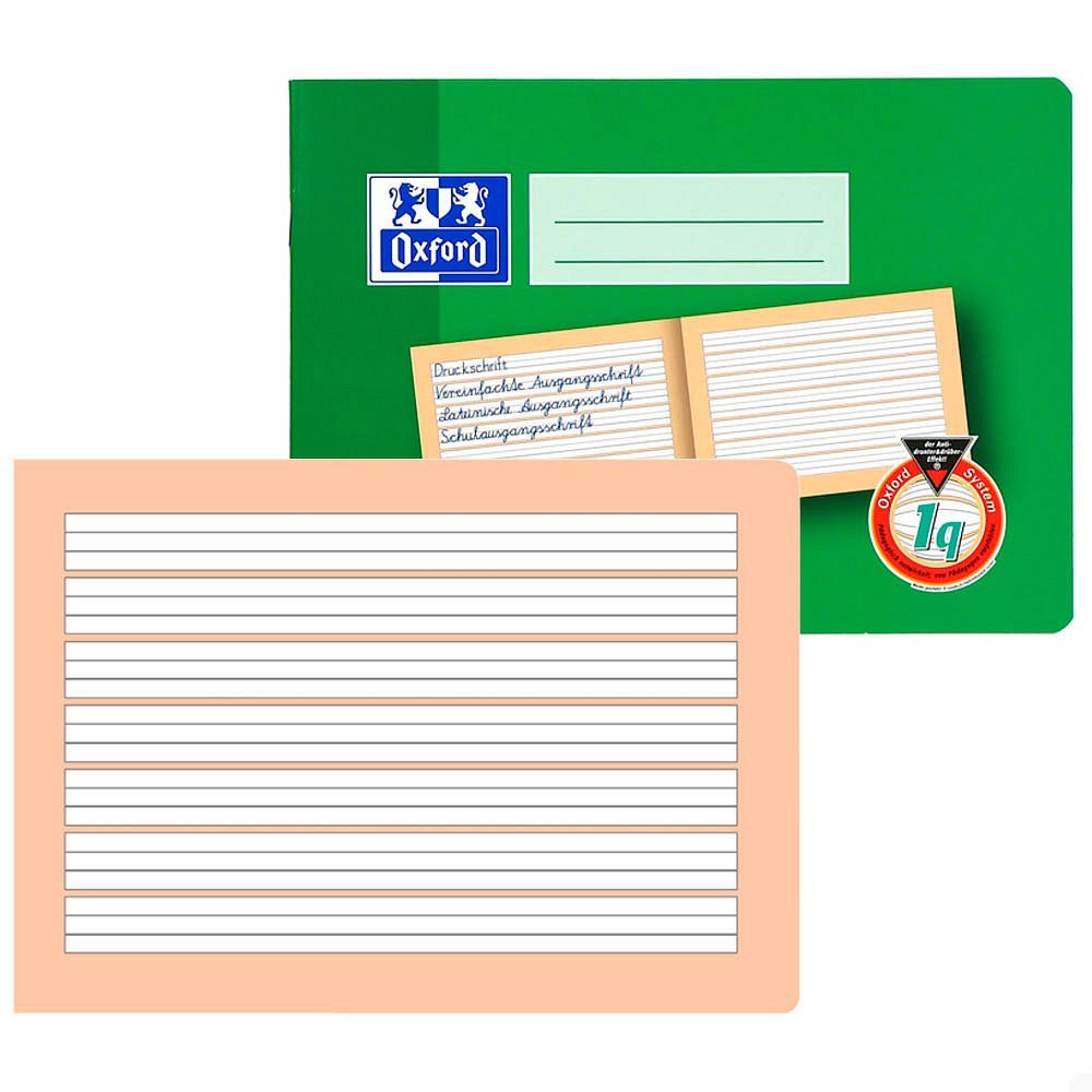 OXFORD Schulheft 1 Schreibheft A5 quer liniert 16 Blatt grün Lineatur 1q, DIN A5 quer; Lineatur 1Q; Anti-drunter & drüber-Effekt