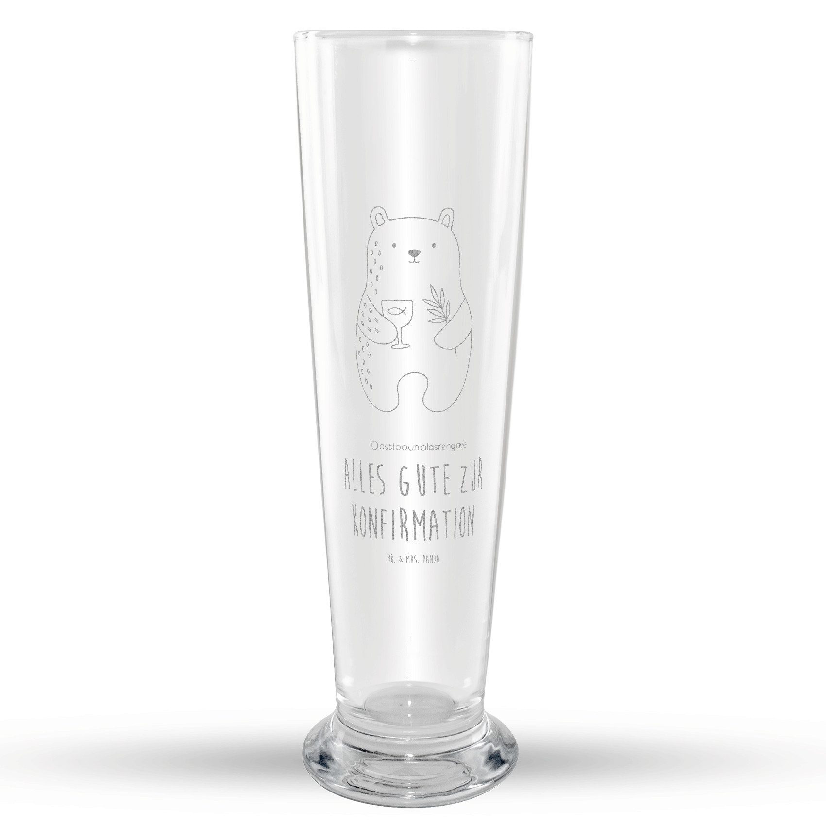 Mr. & Mrs. Panda Bierglas Bär Konfirmation, Weizenglas, Transparent, Evangelisch, Bierkrug, Kir, 1-tlg., Premium Glas