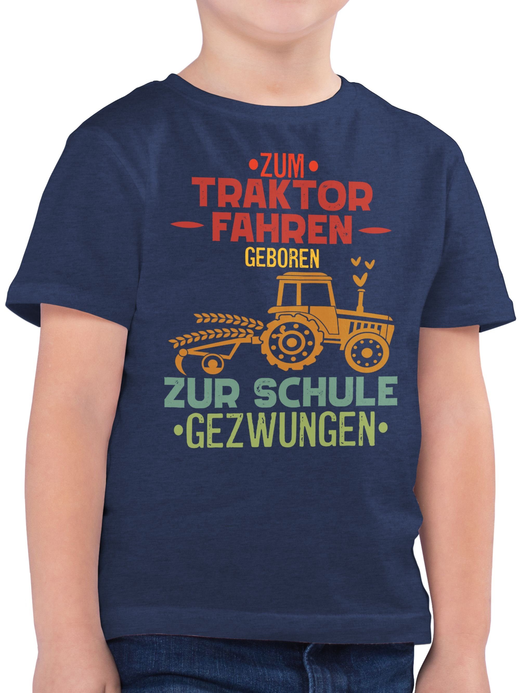 Shirtracer T-Shirt Zum Traktor fahren geboren zur Schule gezwungen Vintage Einschulung Junge Schulanfang Geschenke 03 Dunkelblau Meliert