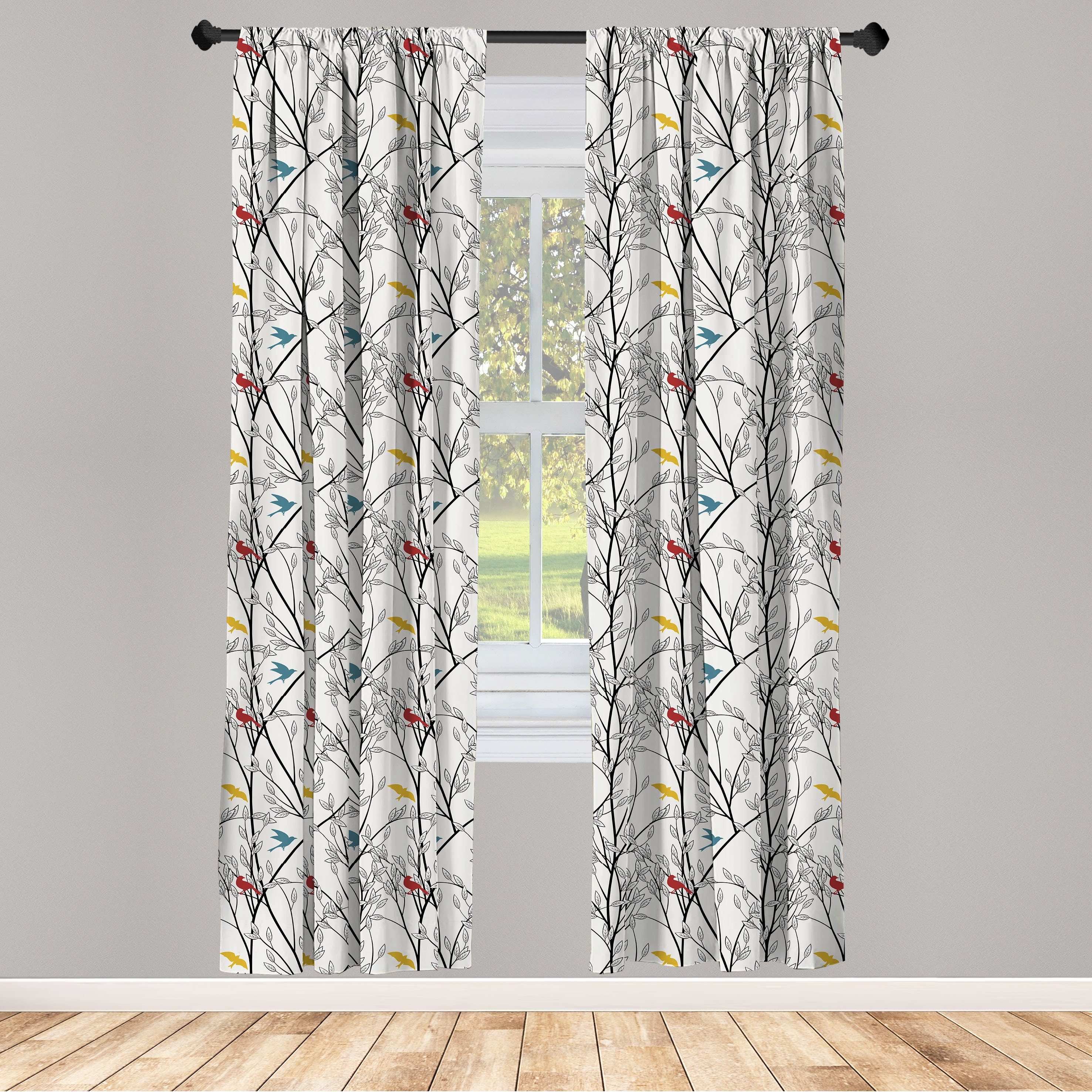 Gardine Vorhang für Wohnzimmer Schlafzimmer Dekor, Abakuhaus, Microfaser, Wald Wald Natur Vögel Bäume