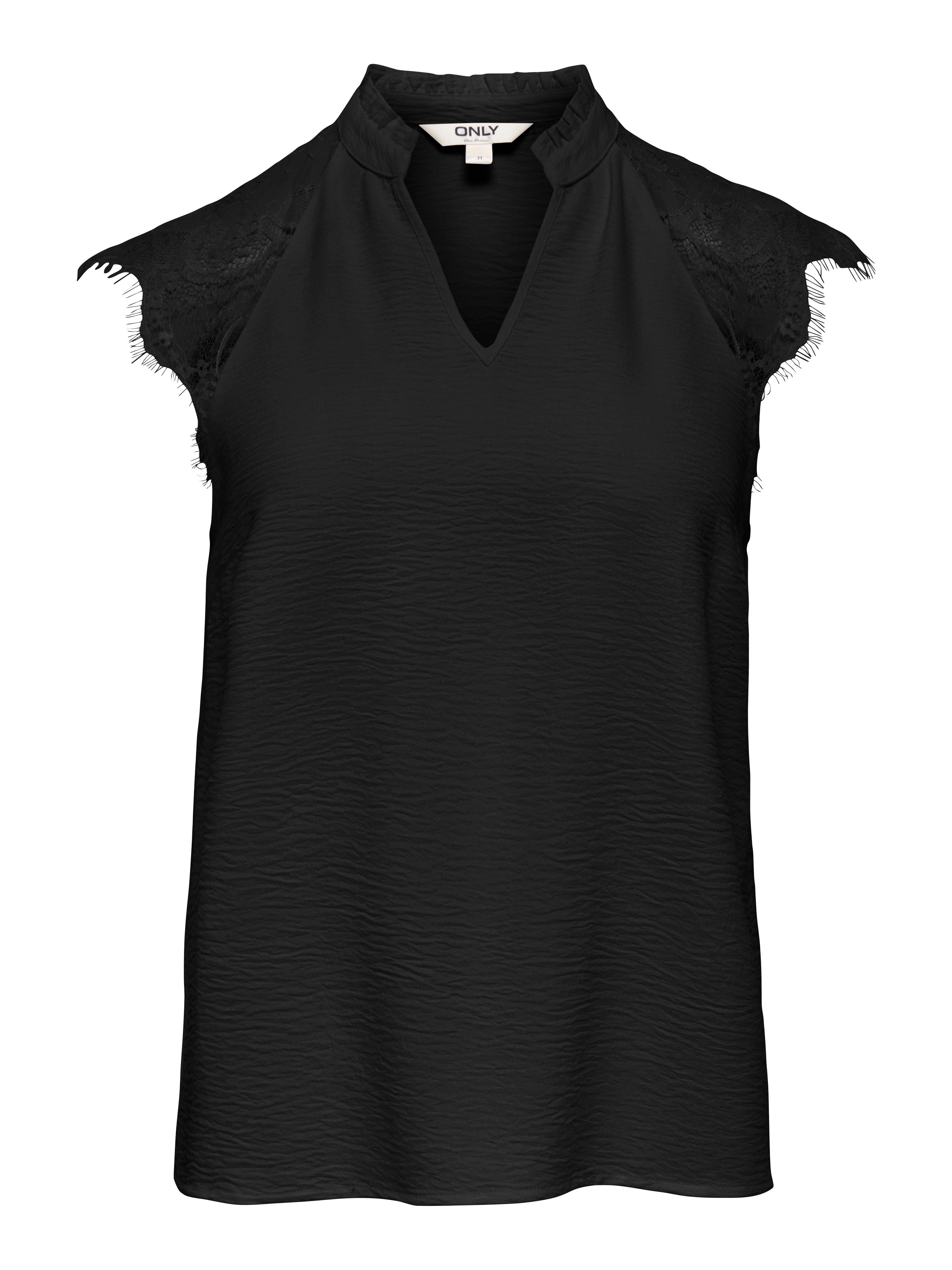 ONLY ONLPLOY METTE SL LACE V-NECK TOP WVN Kunstfaser, regular fit, V-Ausschnitt