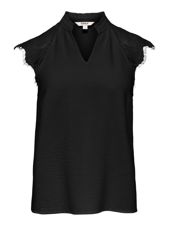 ONLY Shirttop ONLPLOY METTE SL LACE V-NECK TOP WVN Kunstfaser, regular fit, V-Ausschnitt