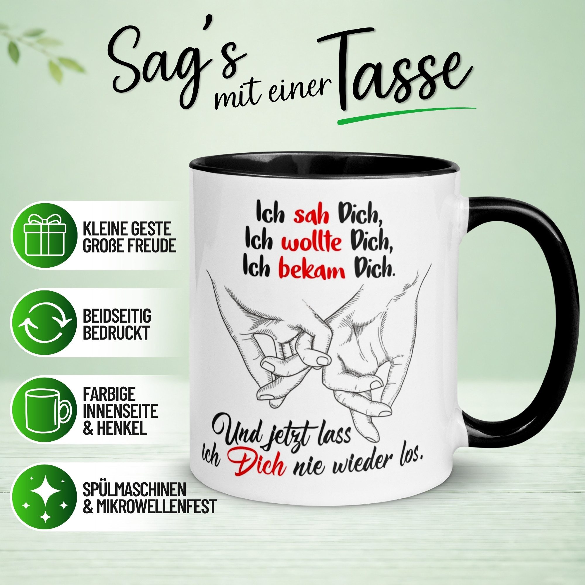 Momentals Tasse Liebe – Ich lass dich nie wieder los – Ich liebe Dich Geschenk Partner, Gratis Versand · Links-&Rechtshänder · Spülmaschinenfest