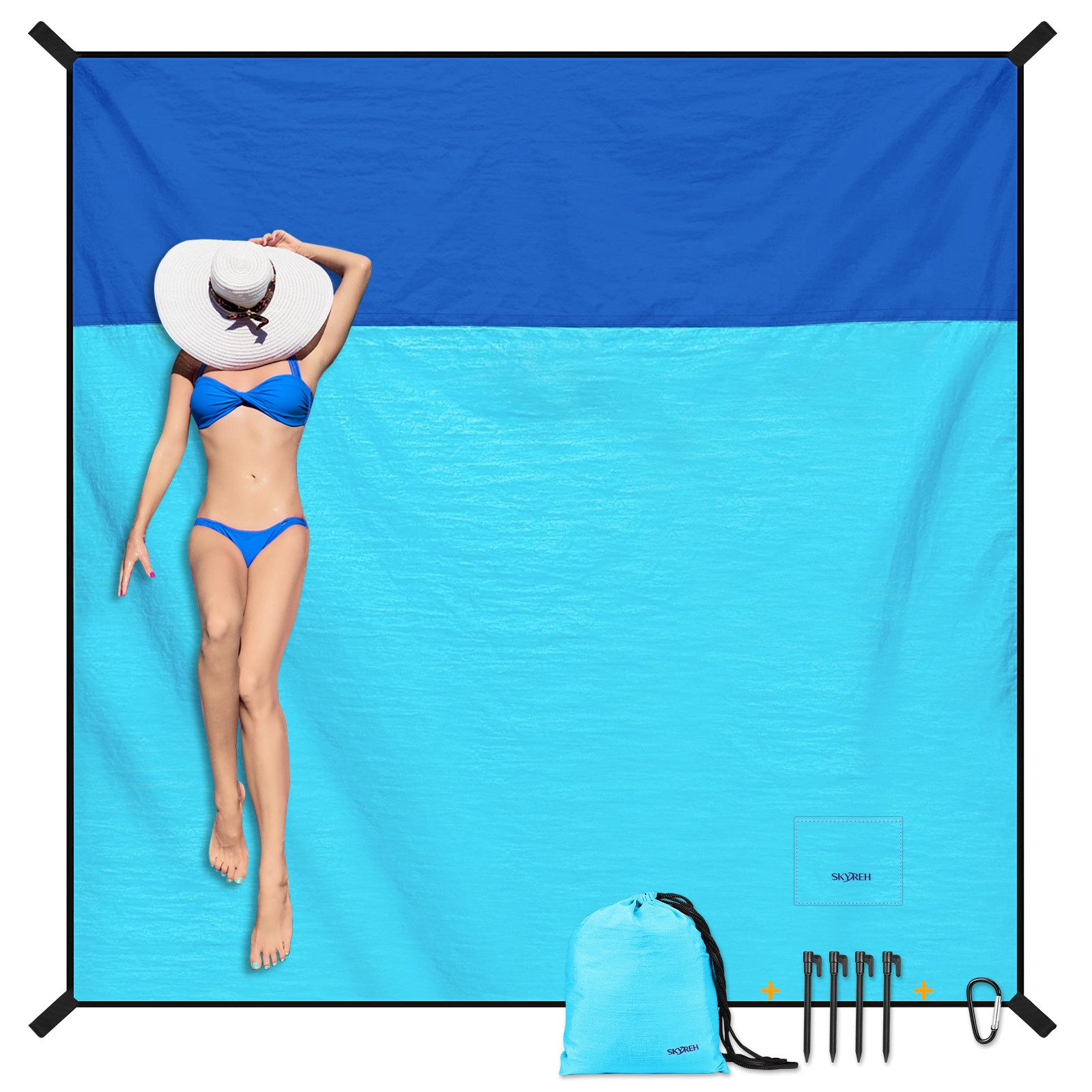 Picknickdecke Stranddecke Sandfrei super groß 210x200 cm, Sanddicht Wasserdicht, Fintie, Super Leicht Dünn Bequem Langlebiges Material, Strandmatte, Strandtuch