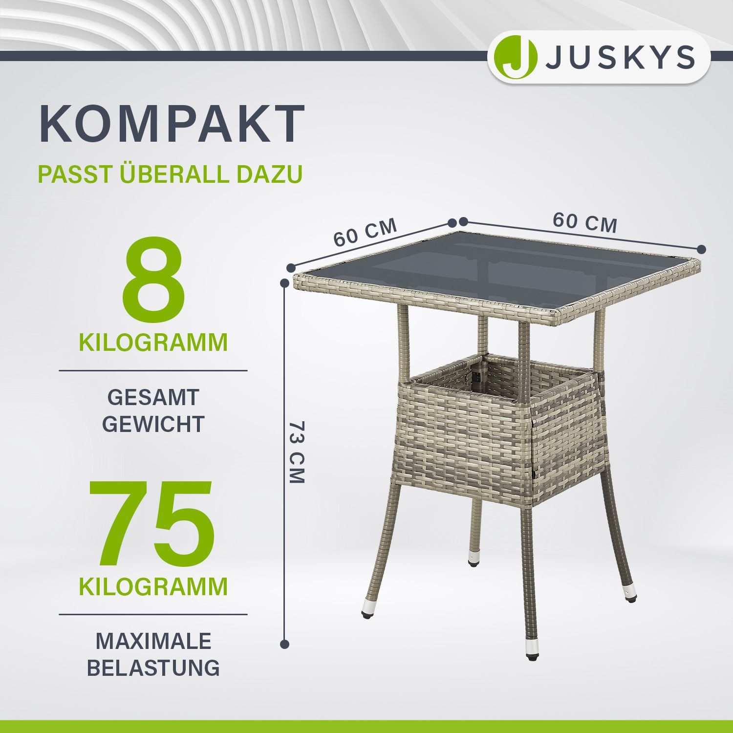 Juskys Gartentisch Yoro, eckig, aus Polyrattan, wetterfest & langlebig, pflegeleicht