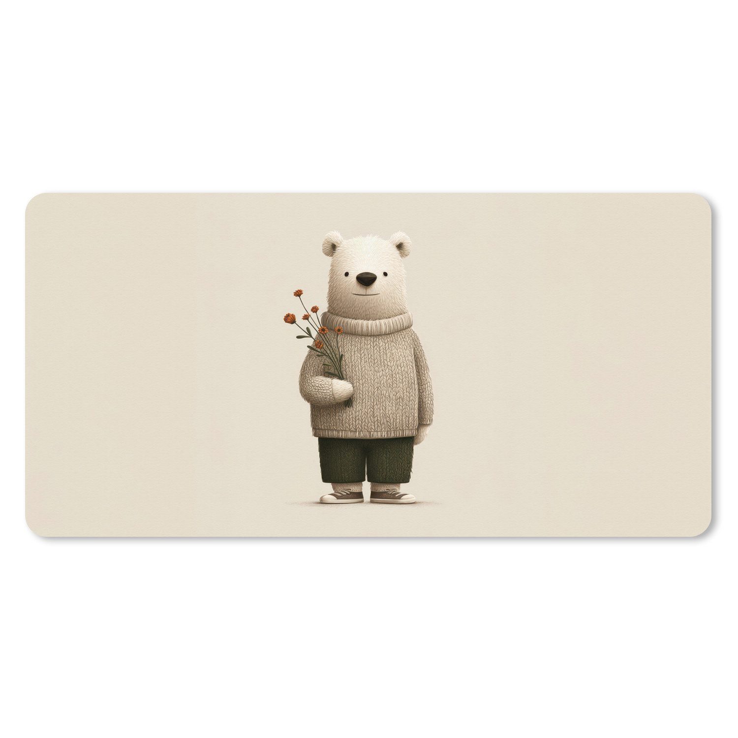 MuchoWow Mauspad Teddybär - Orangefarbene Blumen - Freundlich (1-St), Mousepad mit Rutschfester Unterseite, Gaming XXL, Großes, 120x60 cm