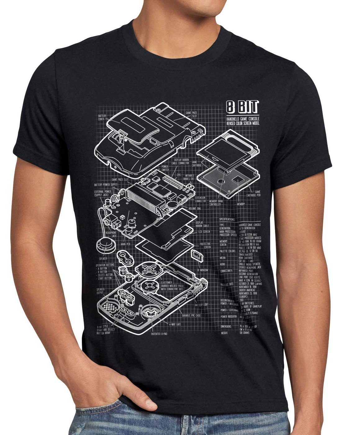 style3 Print-Shirt Herren T-Shirt Game Boy classic gamer mario super retro nes zelda handheld 8-Bit schwarz