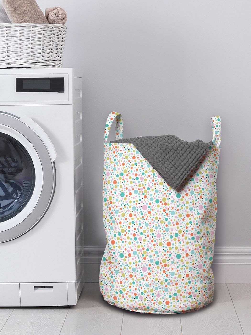 Wäschesäckchen Abakuhaus Wäschekorb Kordelzugverschluss Pastell Runden Griffen für Waschsalons, Kindisch mit Kreative
