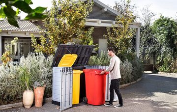 Keter Mülltonnenbox Ace Gartenbox Möbelbox Gerätebox Schuppen für 2 x 240 Liter Mülltonnen, witterungsbeständig, UV-beständig, frostsicher, mit Bodenplatte