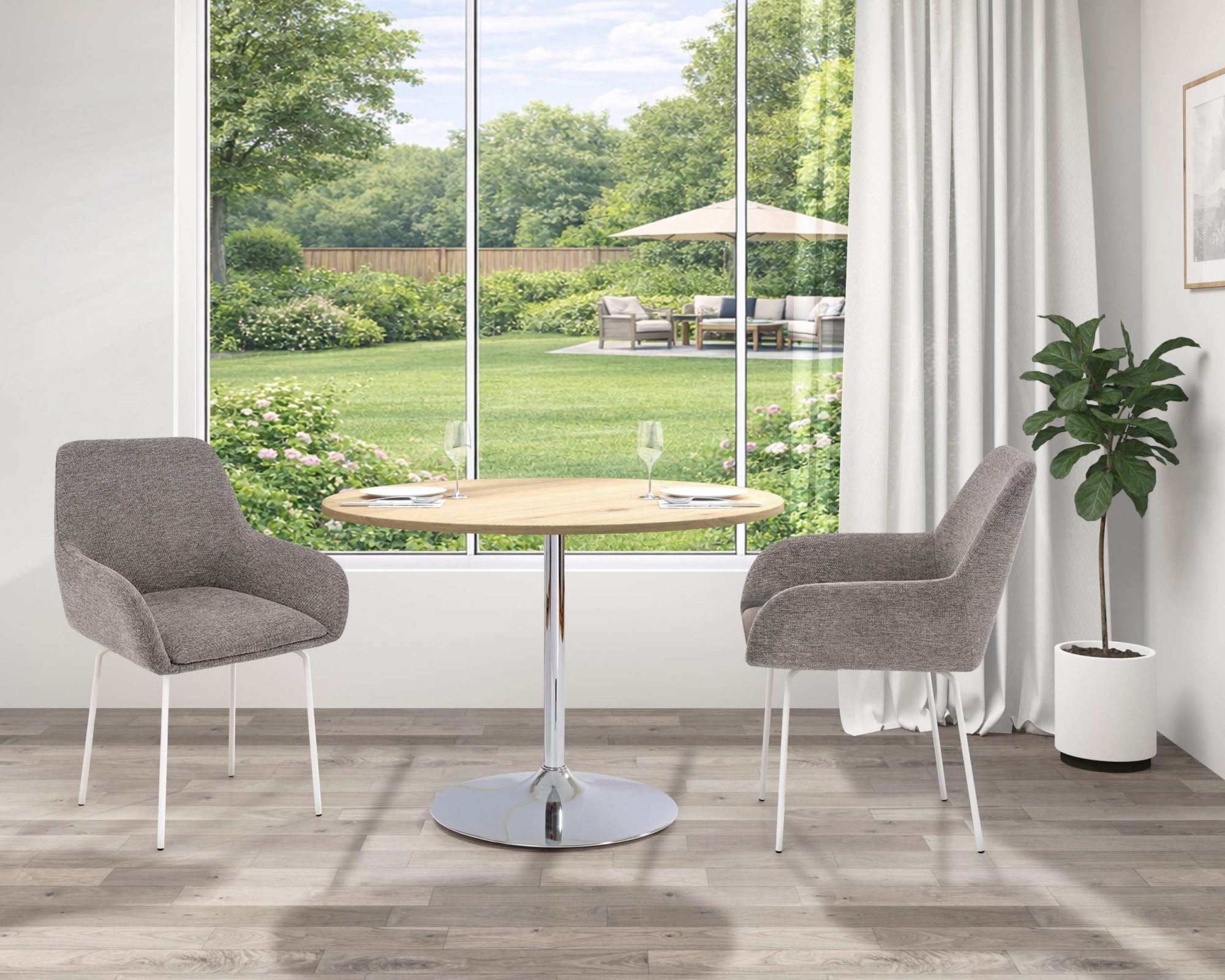 OTTO home Esstisch Trompet, rund, Ø110 cm, Tischplatte Hochglanz oder Holzoptik, Trompetenfuß