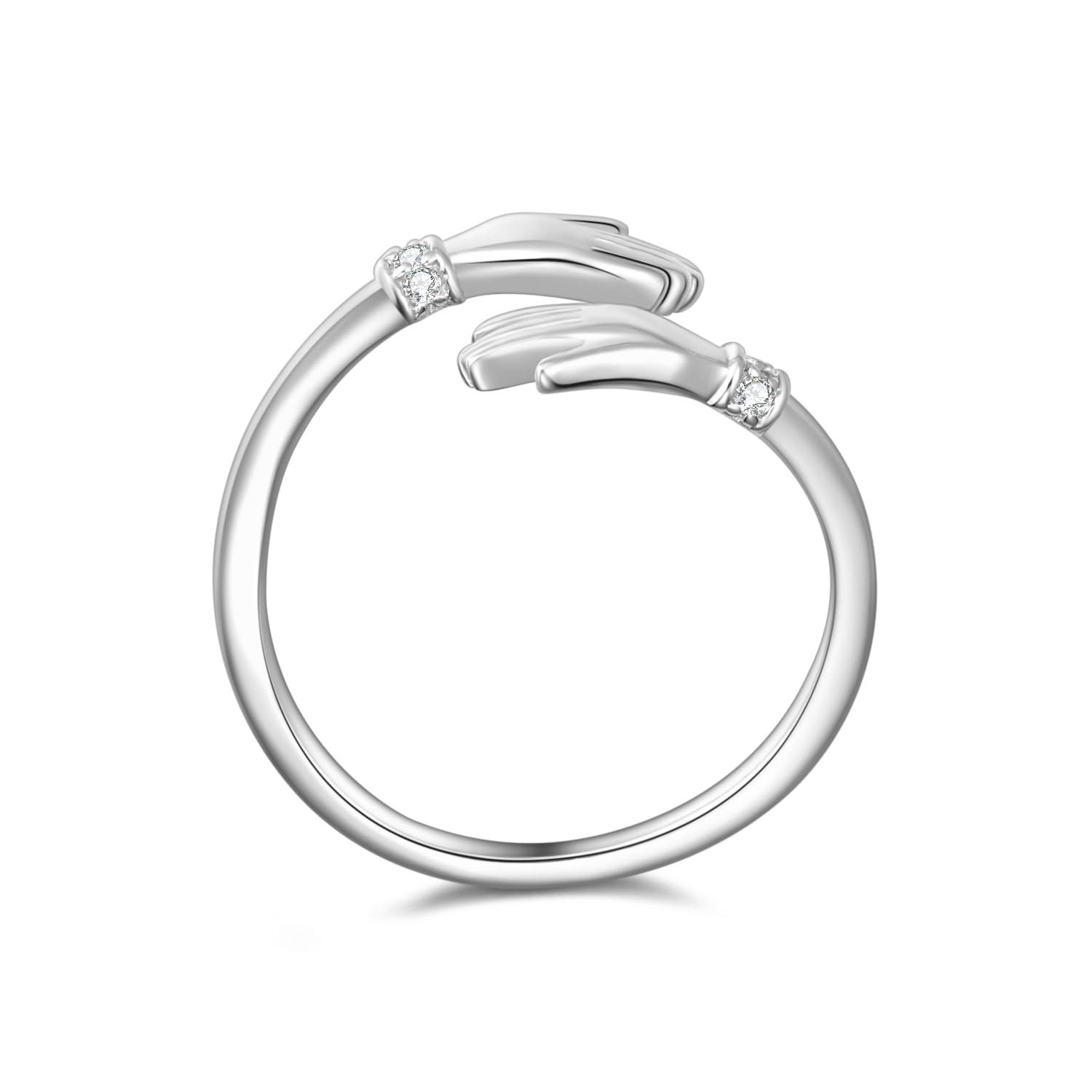 Lisandra Scott Silberring 925 Sterling Silber Umarmende Hände Umarmungsring mit Zirkonia Steinen, Symbol für Zuneigung – mit kunstvollem Umarmungsdesign & Zirkonia