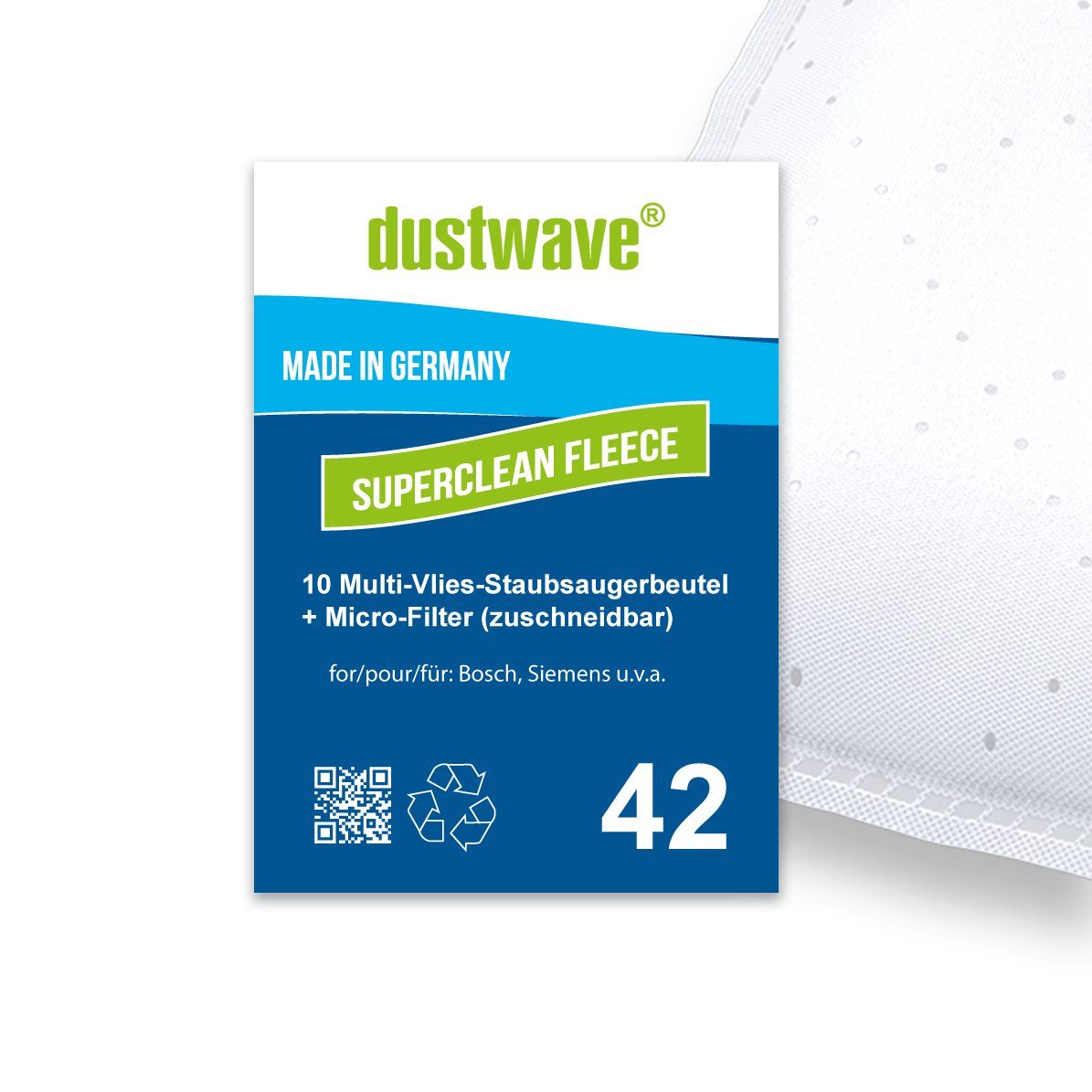 Dustwave Staubsaugerbeutel Sparpack, passend für Base BA 2001, 10 St., Sparpack, 10 Staubsaugerbeutel + 1 Hepa-Filter (ca. 15x15cm - zuschneidbar)