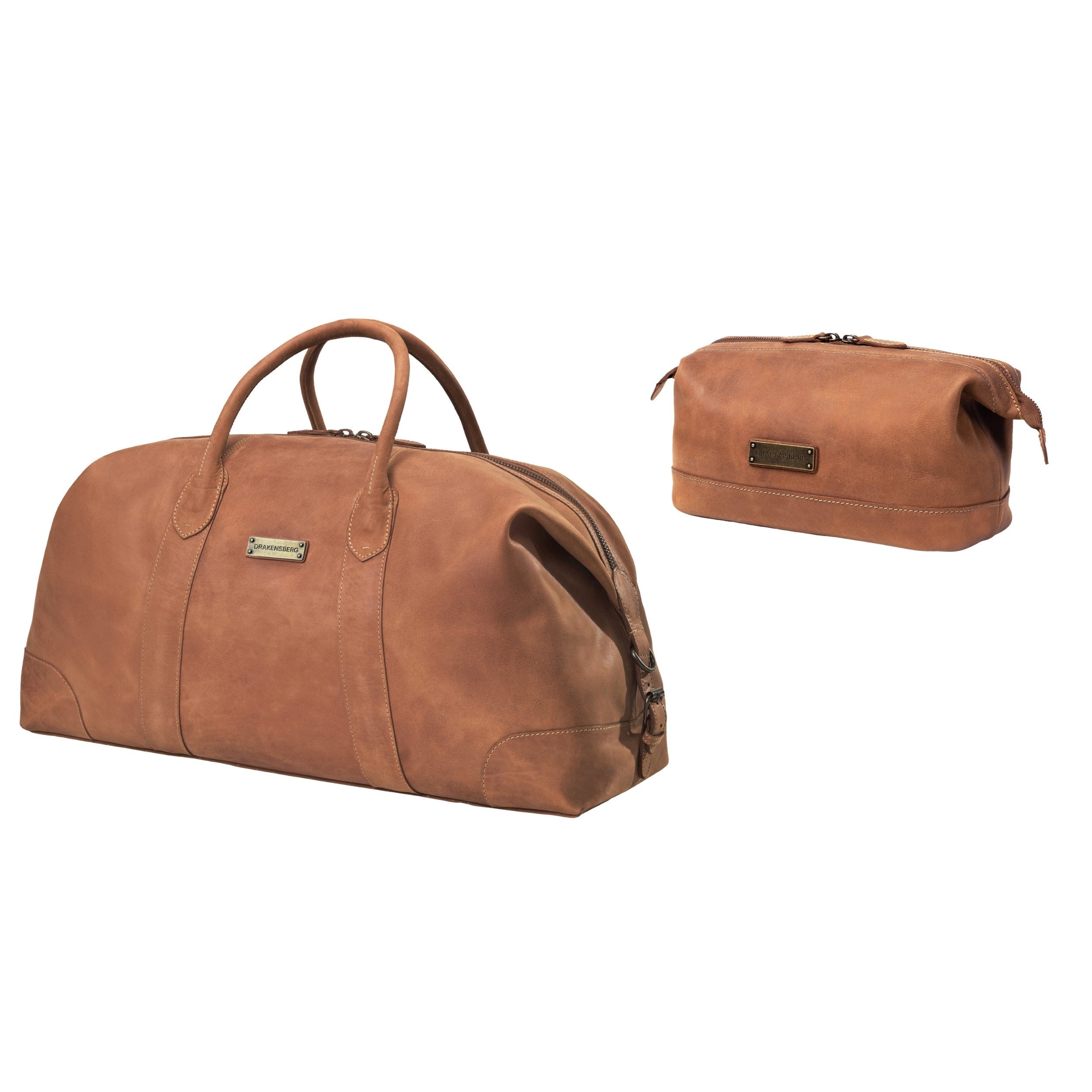 Reisetasche Weekender »David« (60) & Kulturbeutel »Ruby« Cognac-Braun