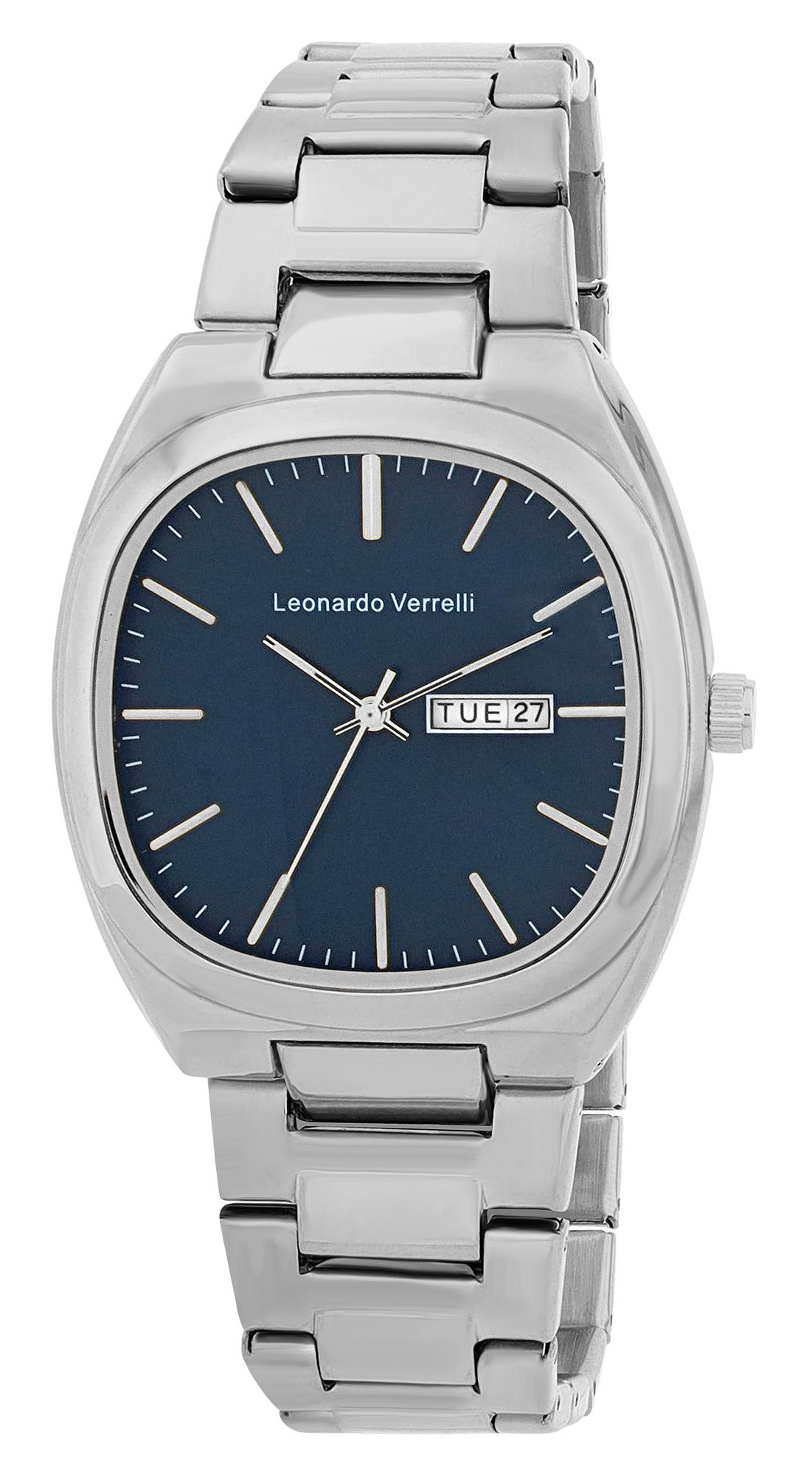 Leonardo Verrelli Quarzuhr 2800127 Tonneau-Uhr mit Edelstahlarmband, Datum
