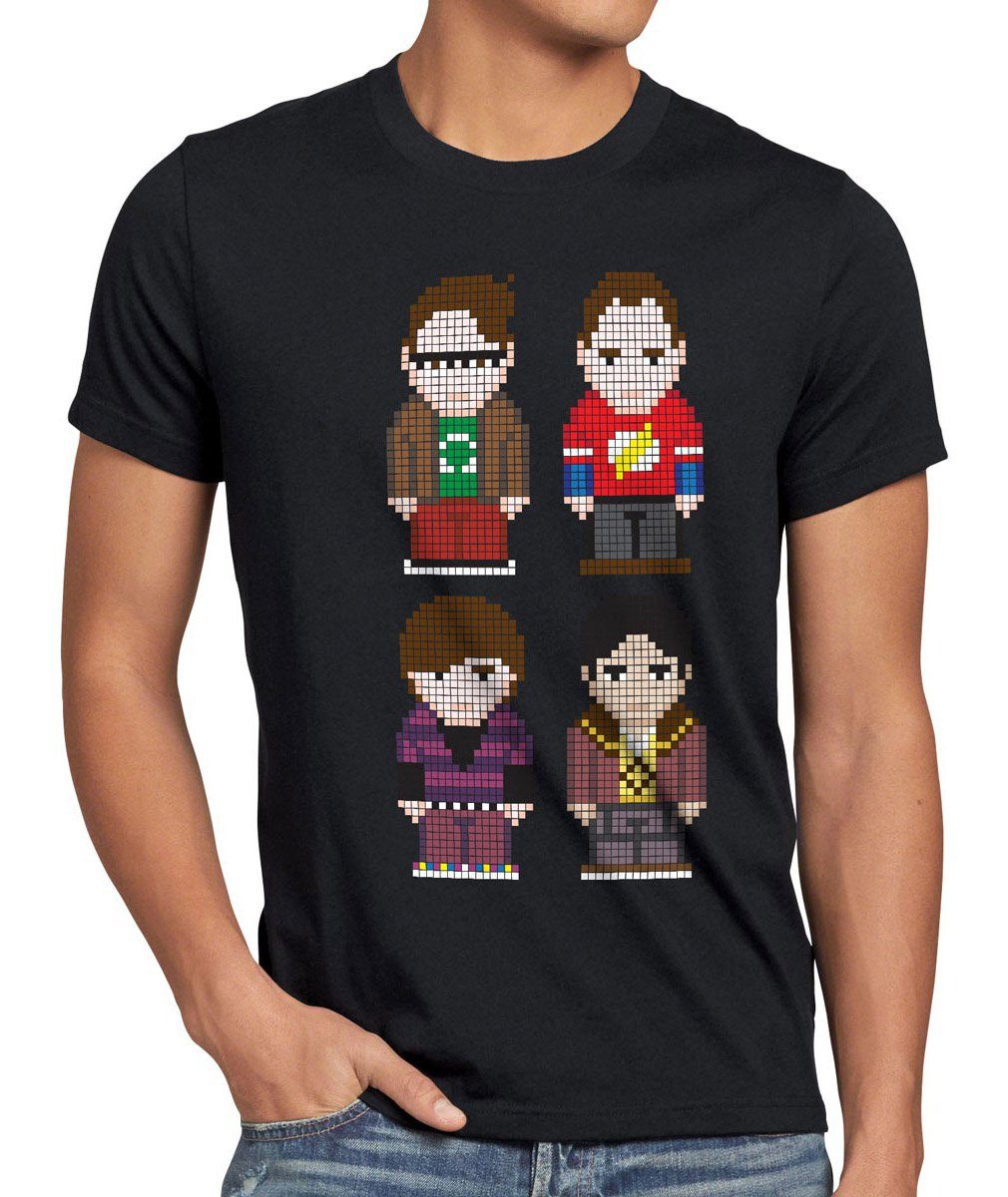 8-Bit Sheldon T-Shirt schwarz Theory Big Pixel Serie style3 Print-Shirt Bang Herren Friends Cooper Penny